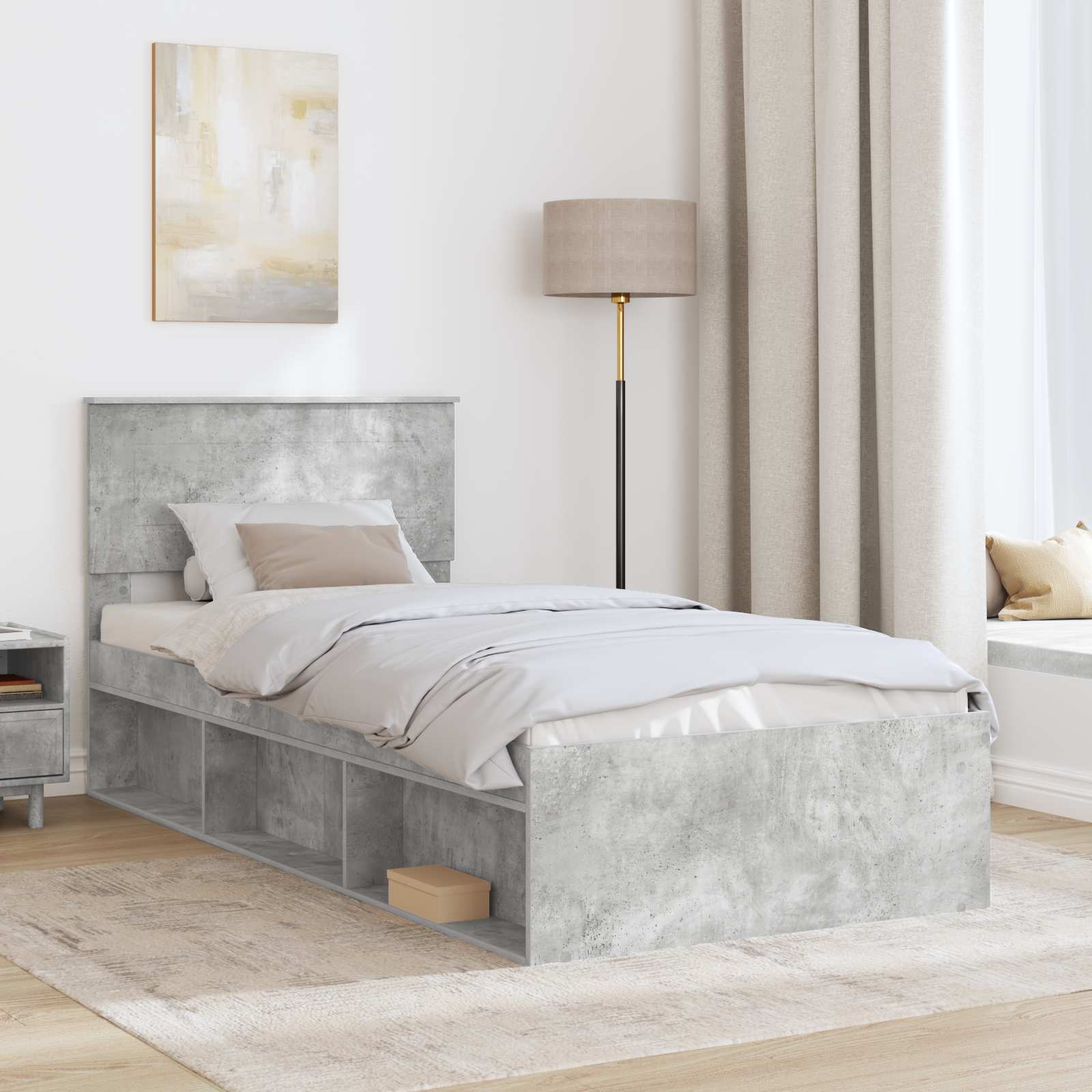 Cadre de lit Gris Béton 100 x 200 cm Bois d'ingénierie - XIOS