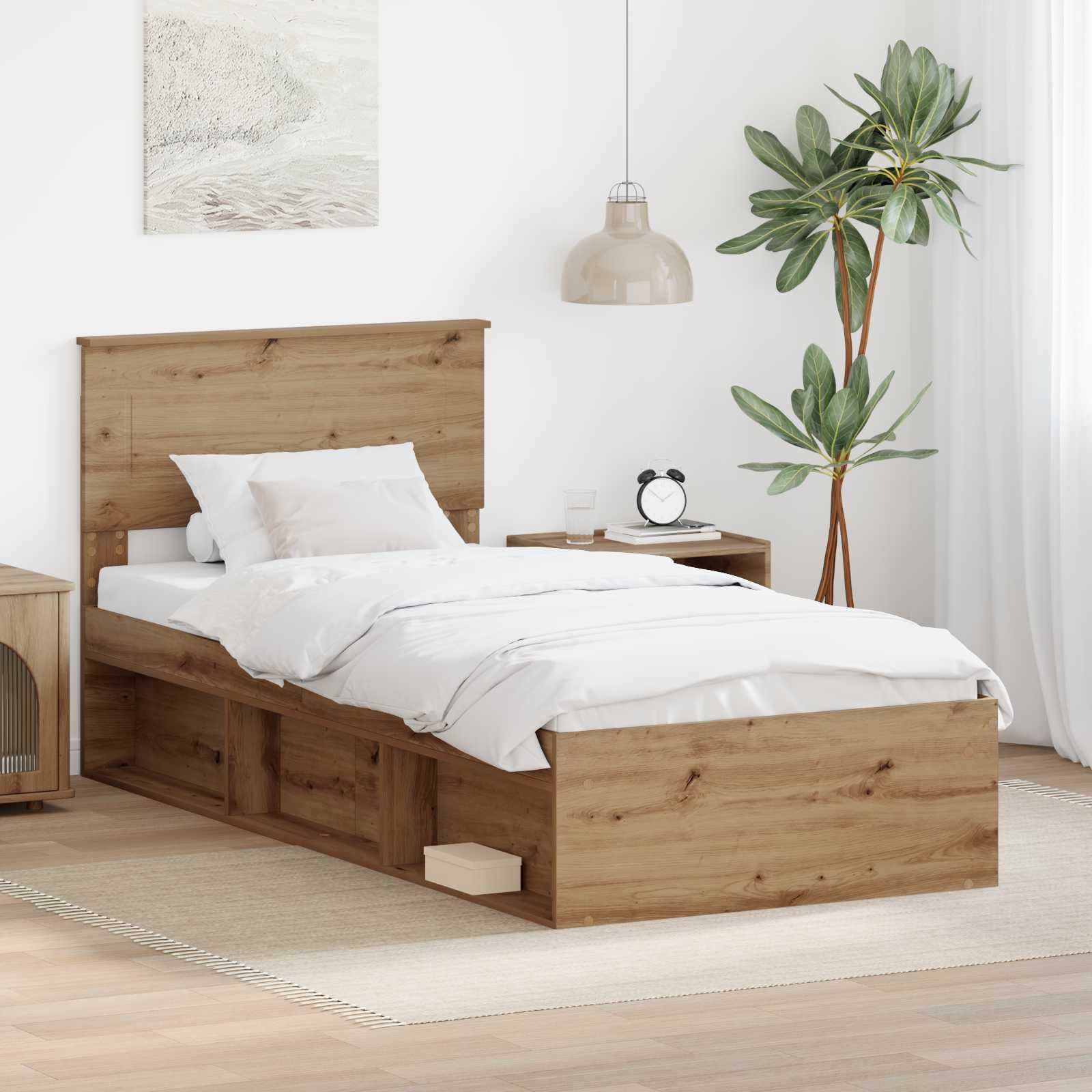 Cadre de lit Chêne artisan 90 x 190 cm Bois d'ingénierie - XIOS