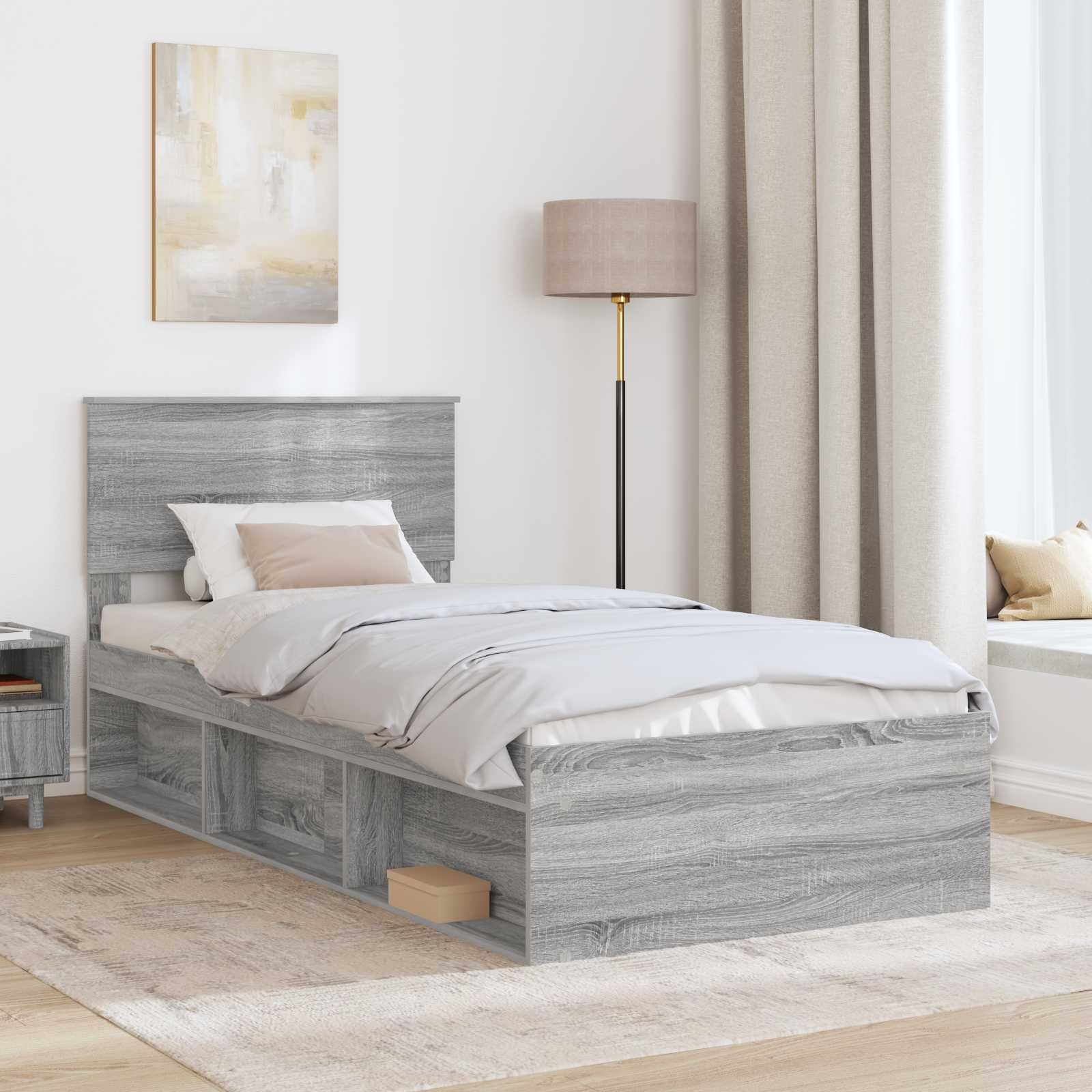 Cadre de lit Gris Sonoma 75 x 190 cm Bois d'ingénierie - XIOS