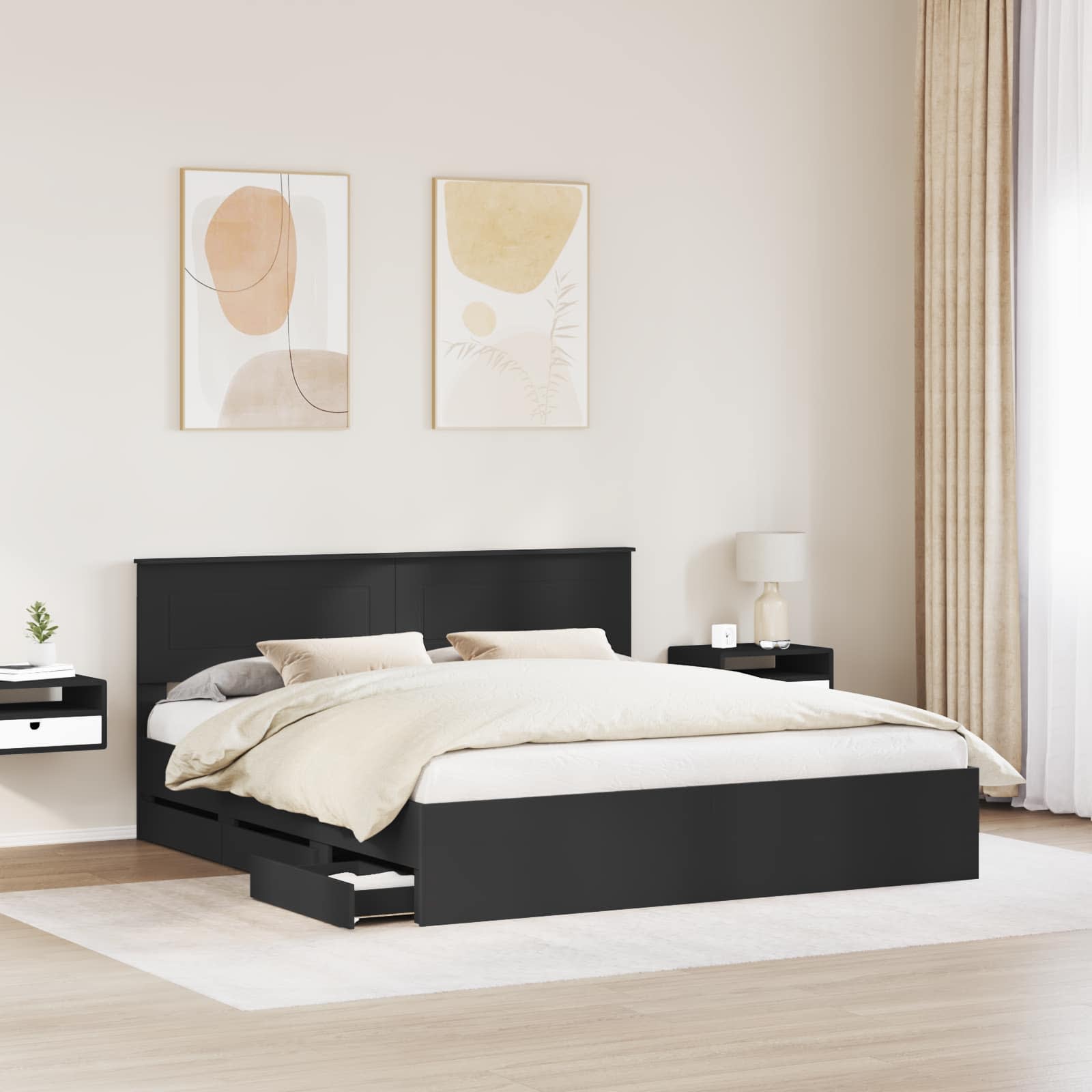 Cadre de lit avec tiroir Noir 200 x 200 cm Bois Ingénierie - XIOS