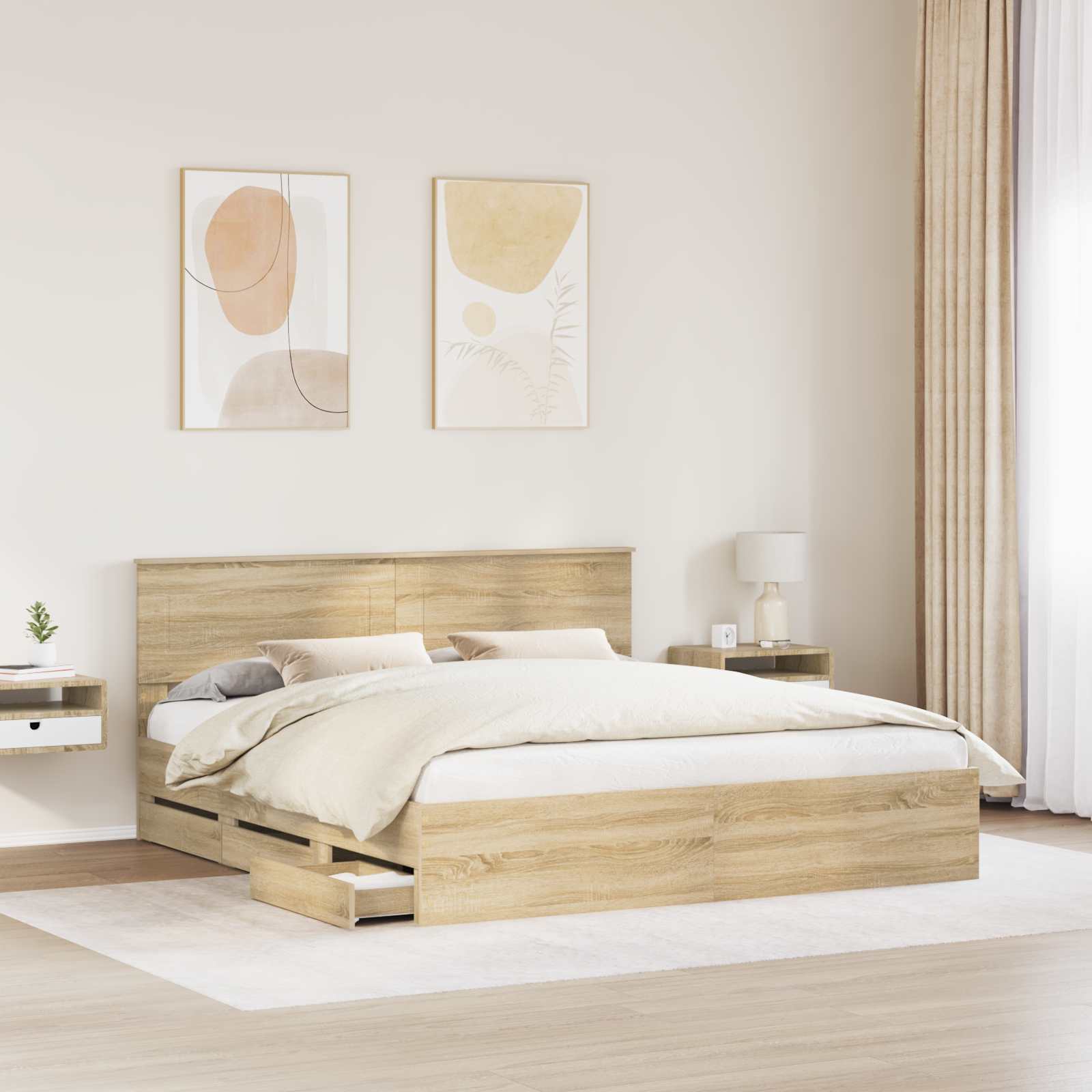Cadre de lit Chêne Sonoma 200 x 200 cm Bois Ingénierie - XIOS