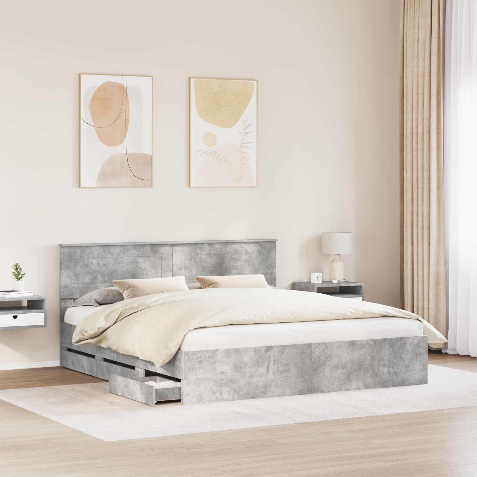 Cadre de lit Gris béton 180 x 200 cm Bois Ingénierie - XIOS