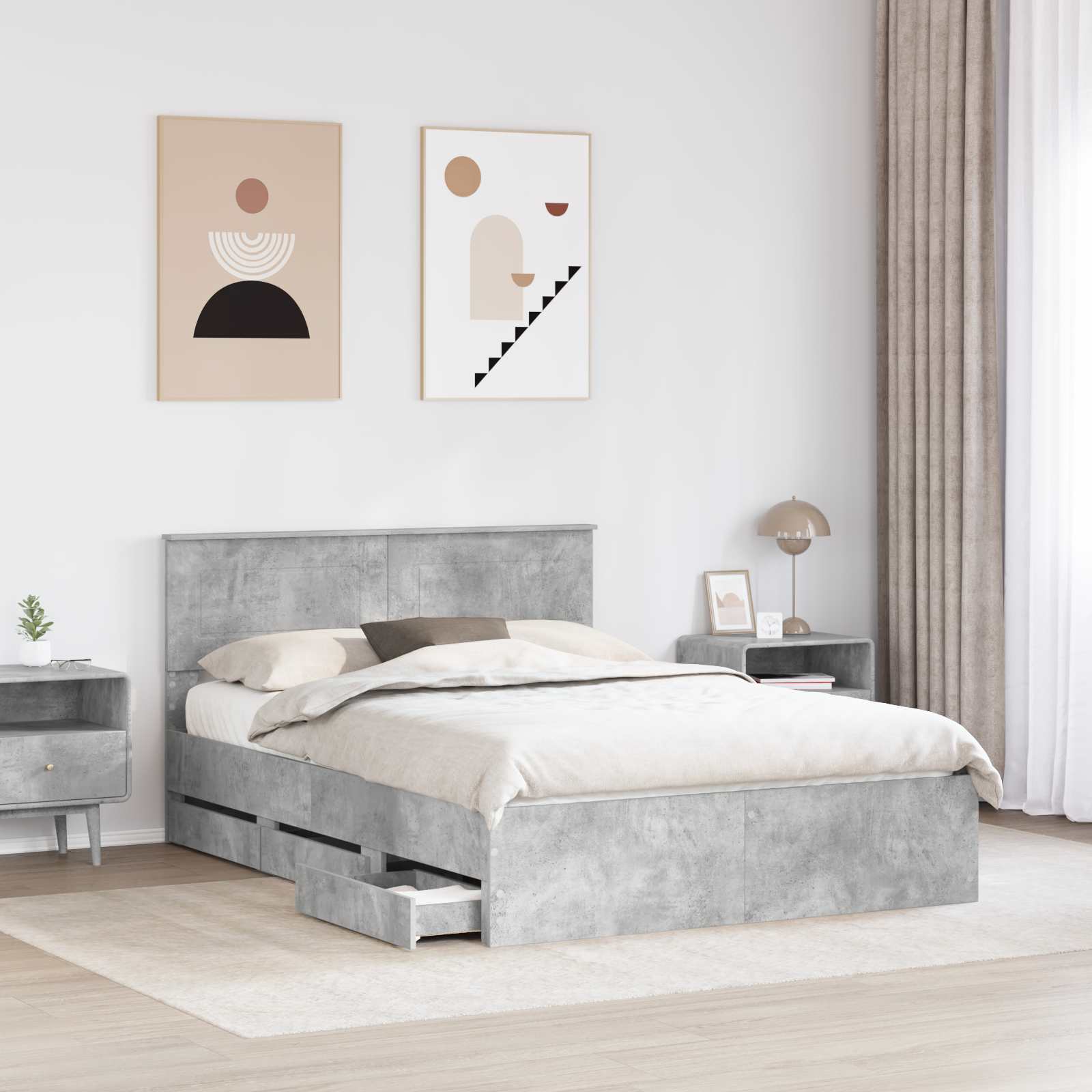 Cadre de lit Gris béton 150 x 200 cm Bois Ingénierie - XIOS