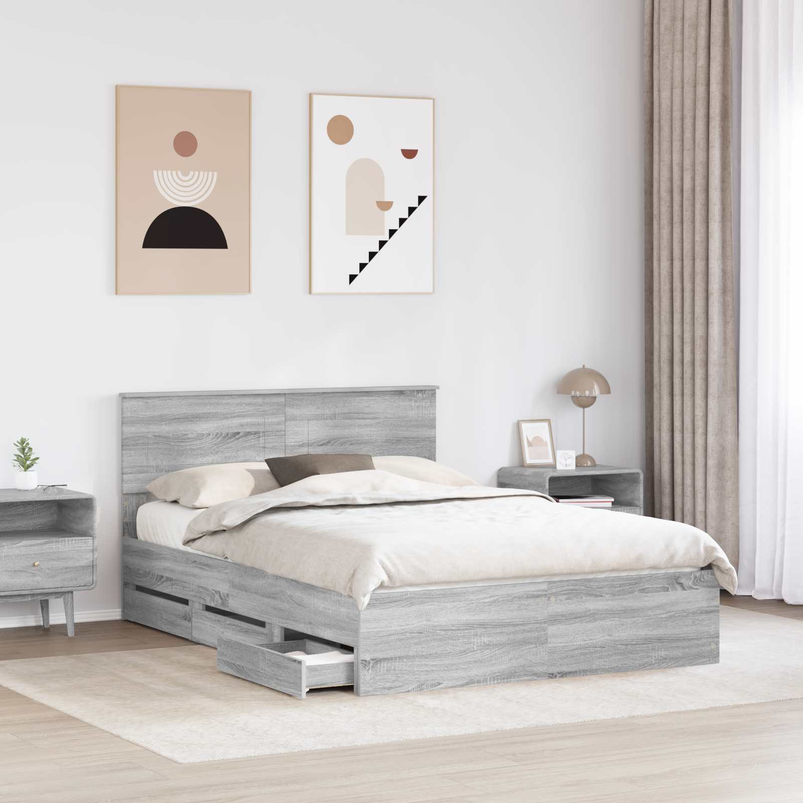 Cadre de lit Gris Sonoma 150 x 200 cm Bois Ingénierie - XIOS