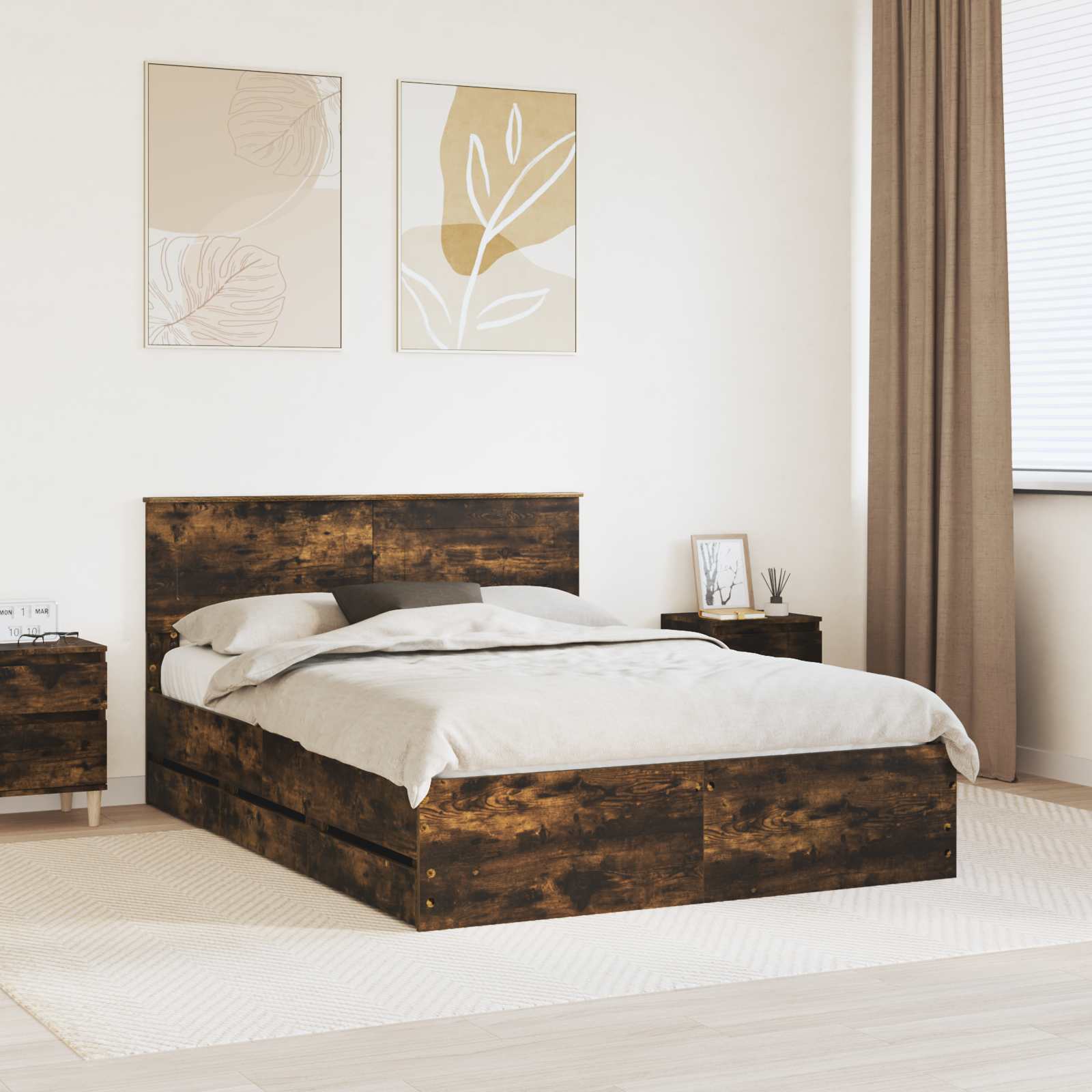Cadre de lit Chêne fumé 140 x 200 cm Bois Ingénierie - XIOS