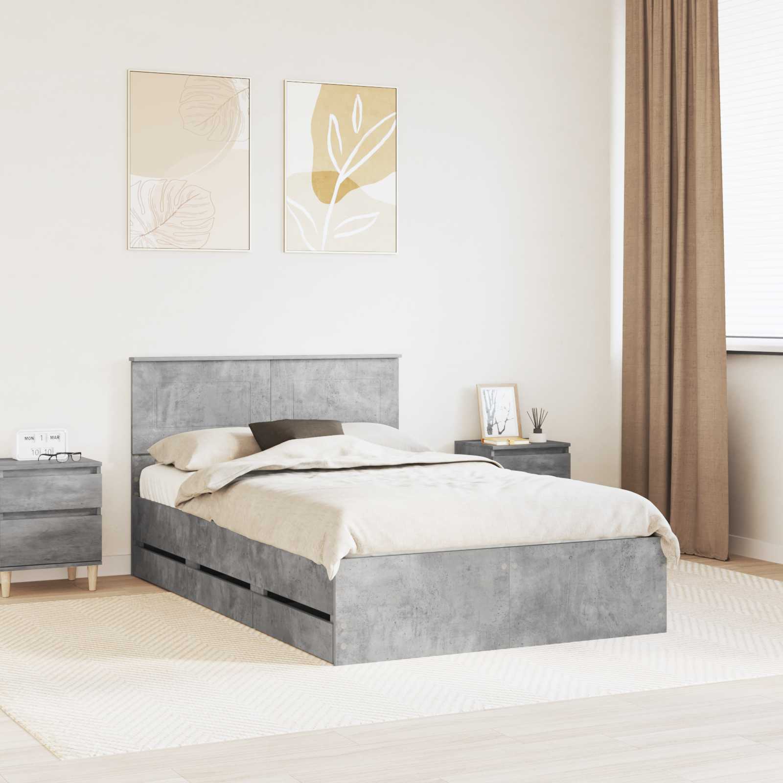 Cadre de lit Gris béton 135 x 190 cm Bois Ingénierie - XIOS