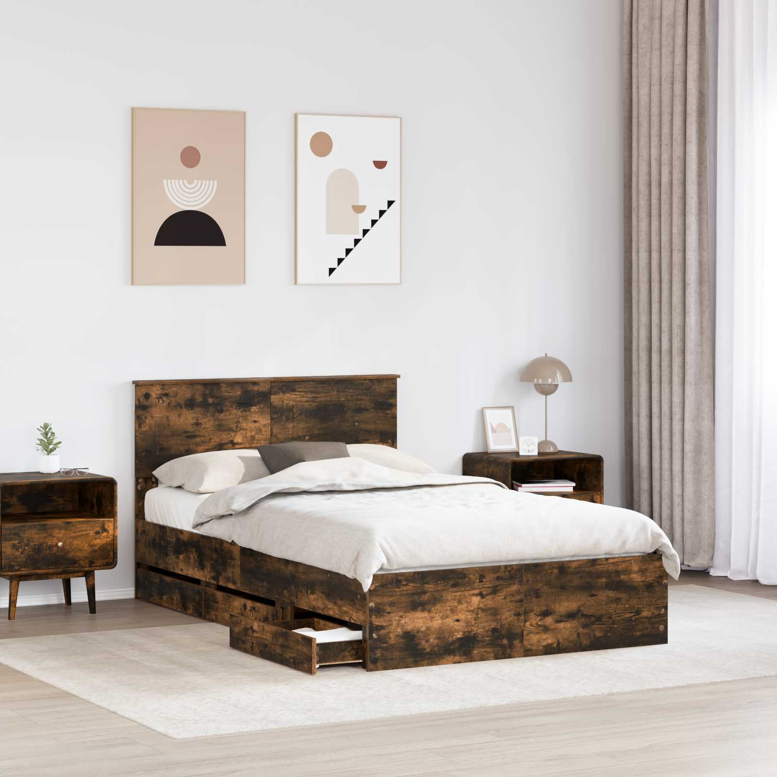 Cadre de lit Chêne fumé 135 x 190 cm Bois Ingénierie - XIOS