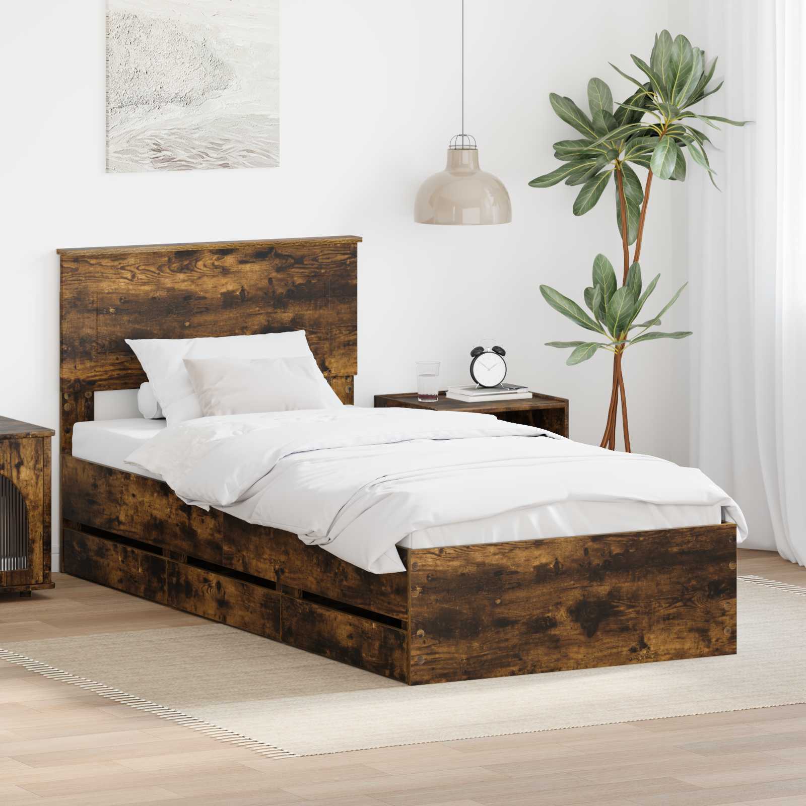 Cadre de lit Chêne fumé 100 x 200 cm Bois Ingénierie - XIOS