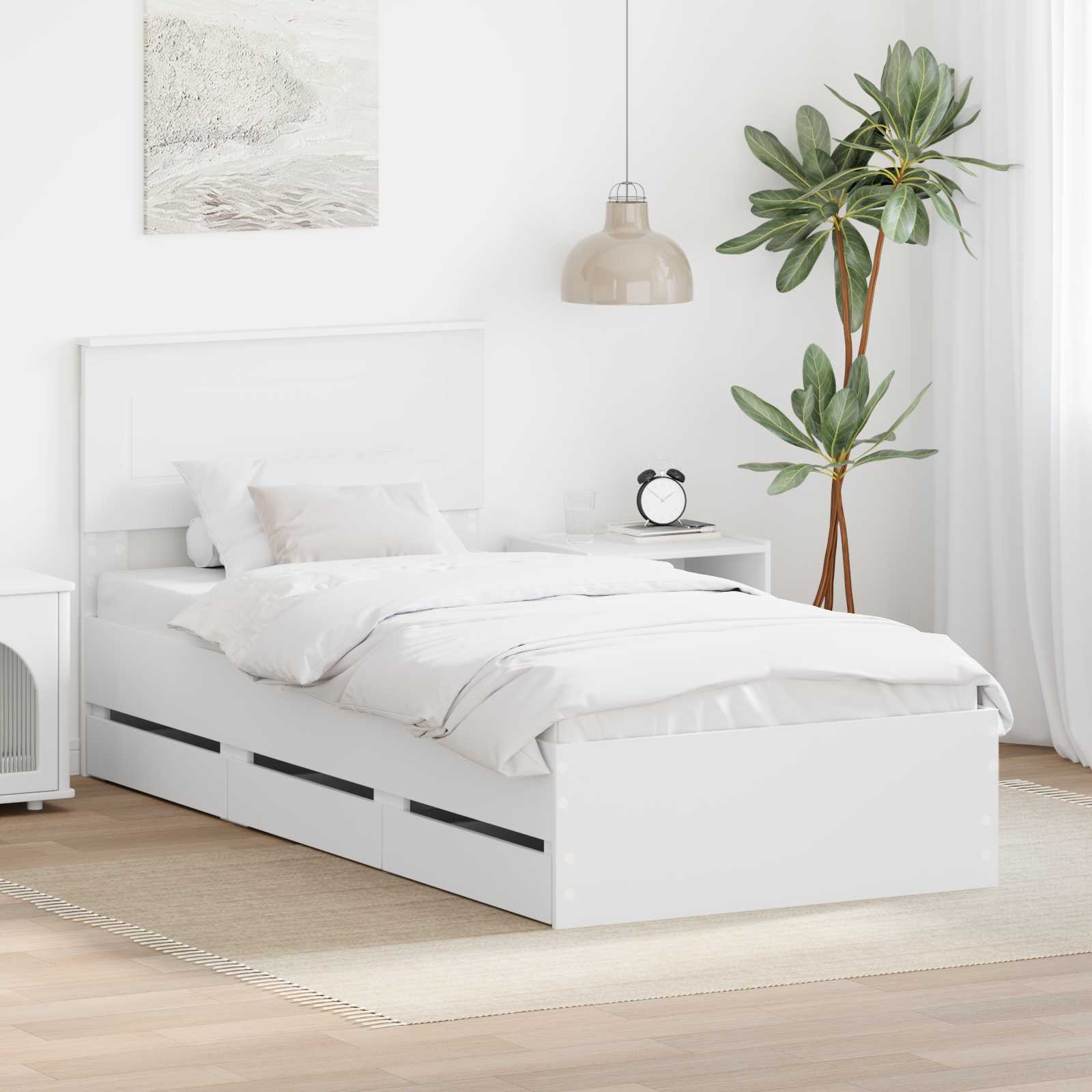 Cadre de lit avec tiroir Blanc 75 x 190 cm Bois Ingénierie - XIOS