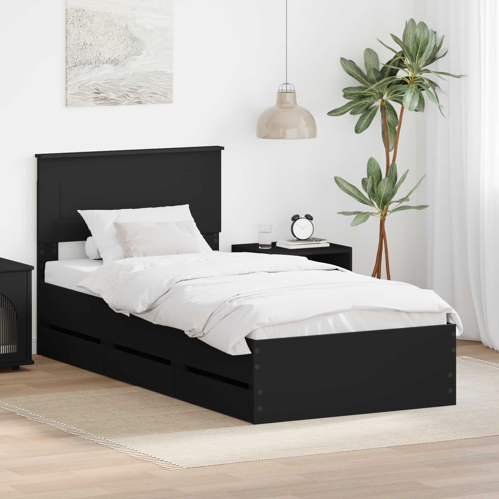 Cadre de lit avec tiroir Noir 75 x 190 cm Bois Ingénierie - XIOS
