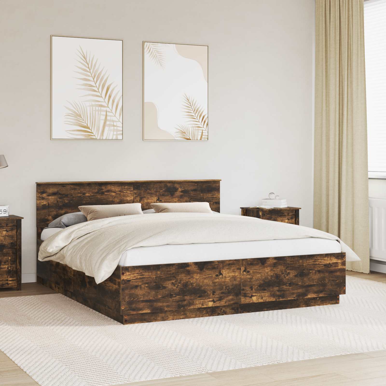 Cadre de lit Chêne fumé 200 x 200 cm Bois d'ingénierie - XIOS
