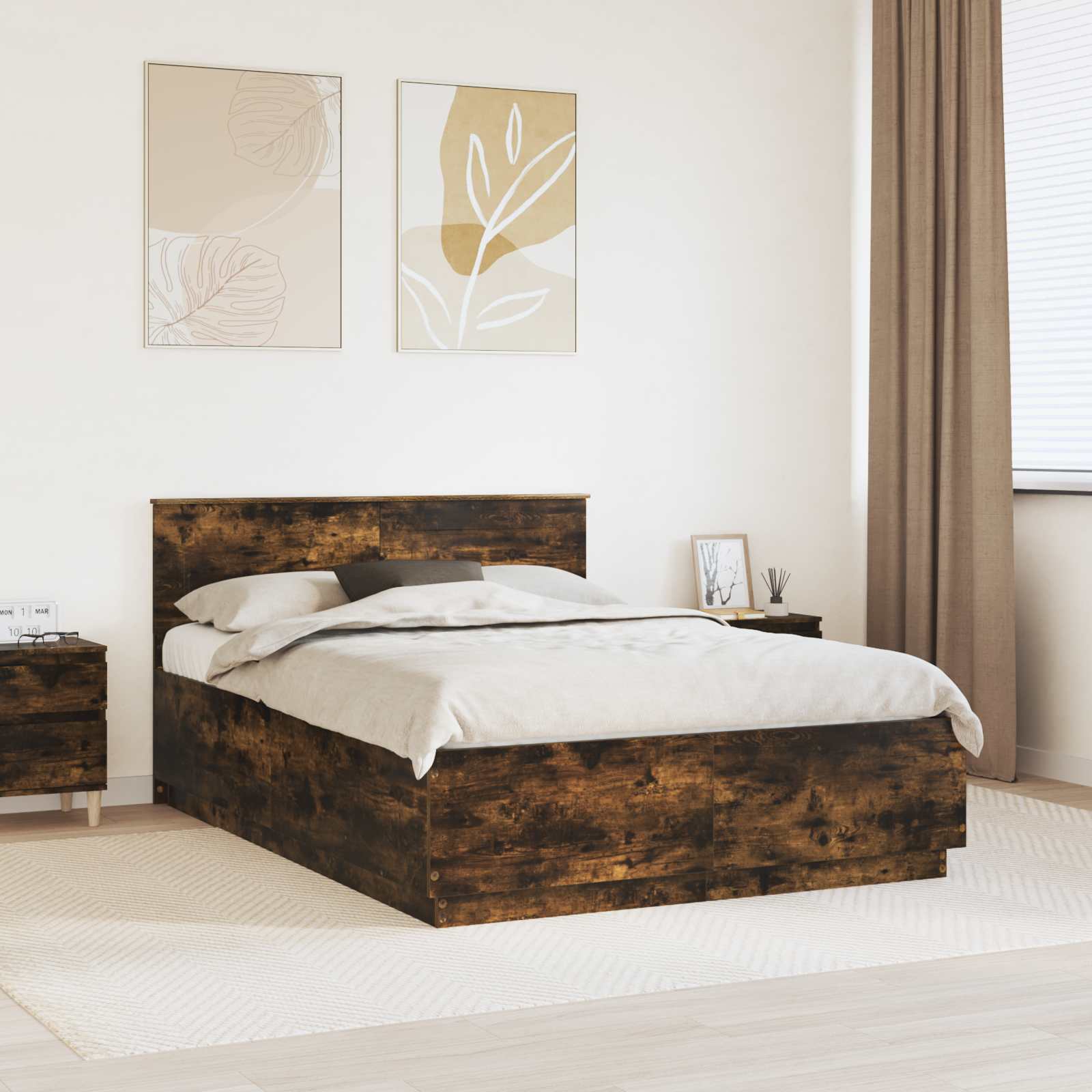 Cadre de lit Chêne fumé 150 x 200 cm Bois d'ingénierie - XIOS