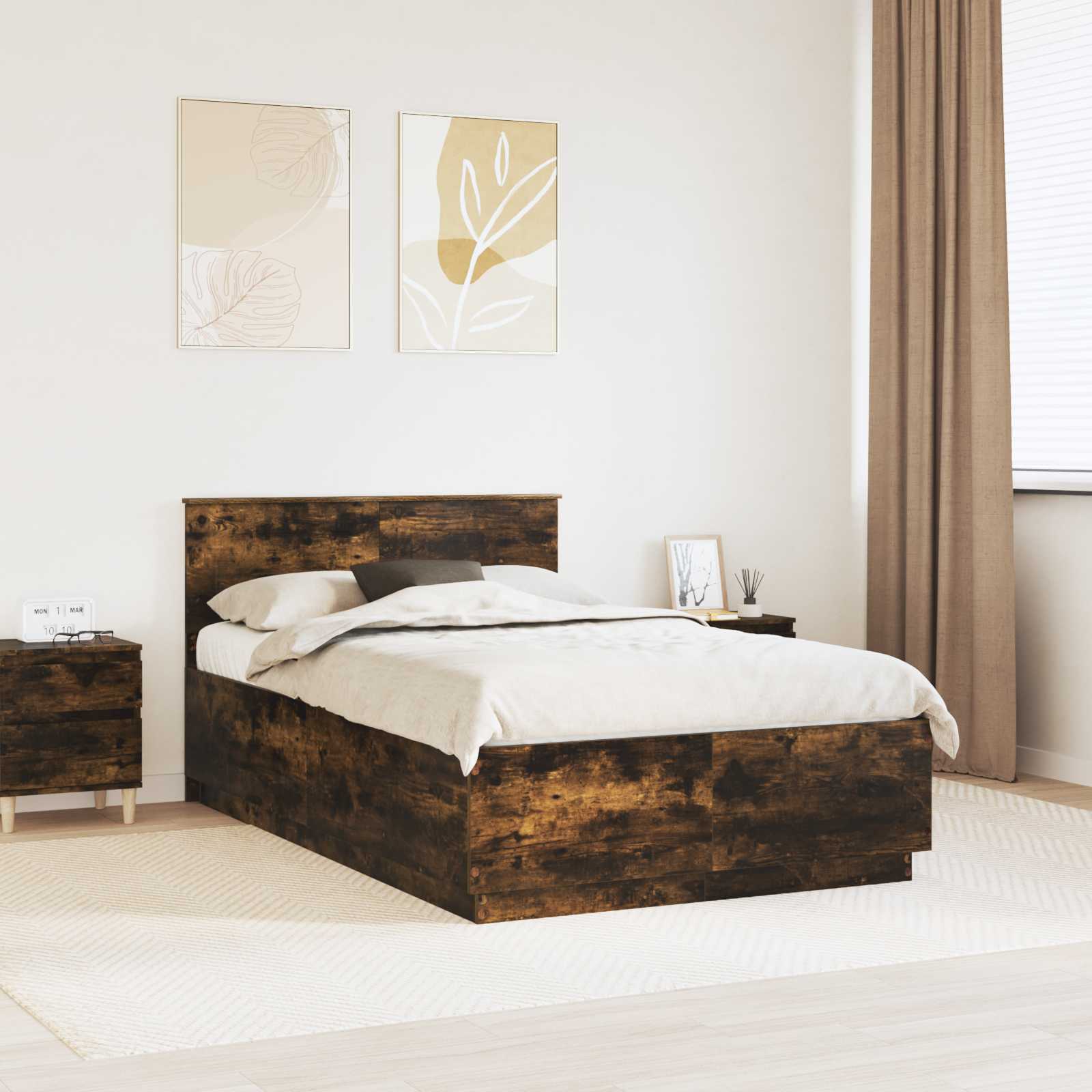 Cadre de lit Chêne fumé 135 x 190 cm Bois d'ingénierie - XIOS