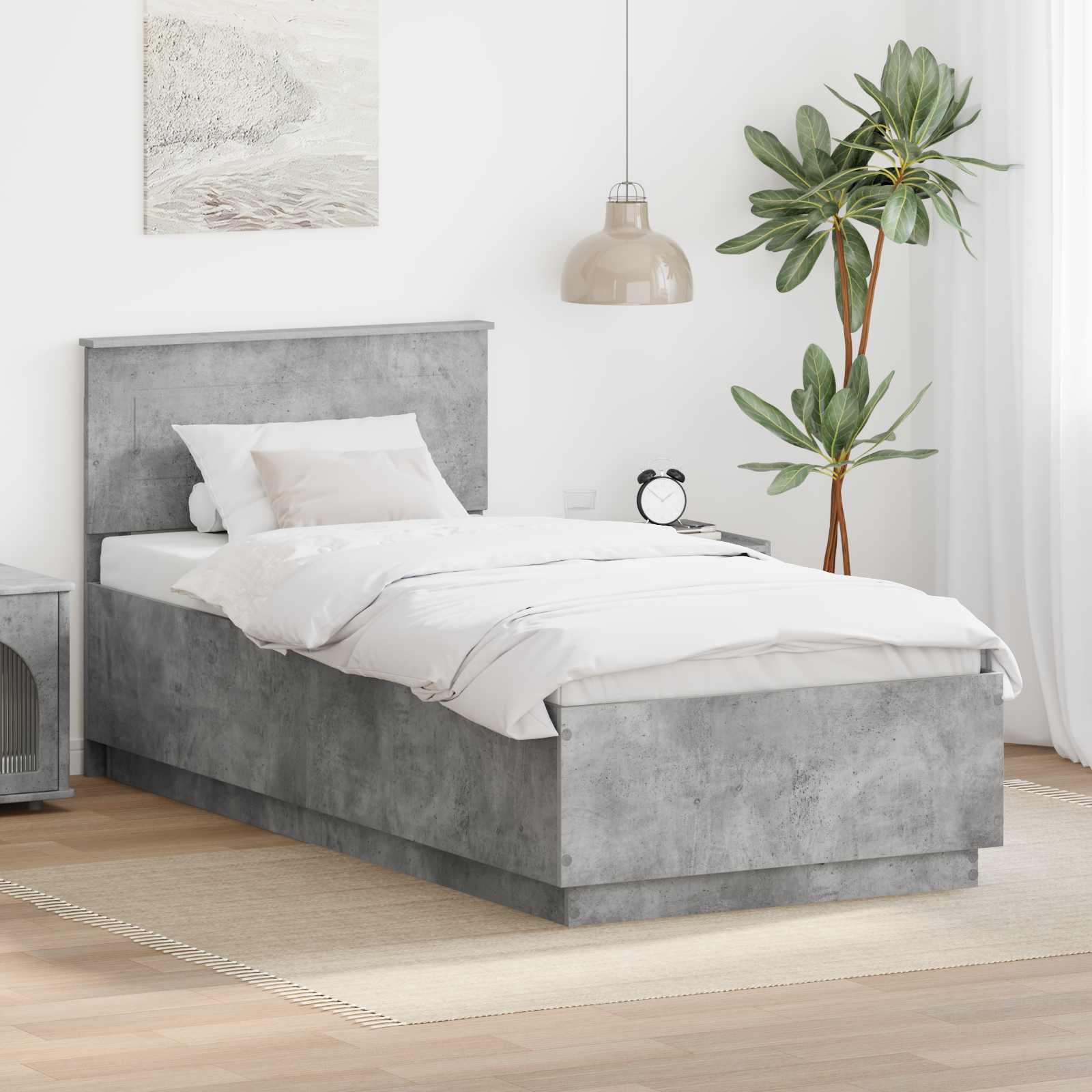 Cadre de lit Gris béton 100 x 200 cm Bois d'ingénierie - XIOS