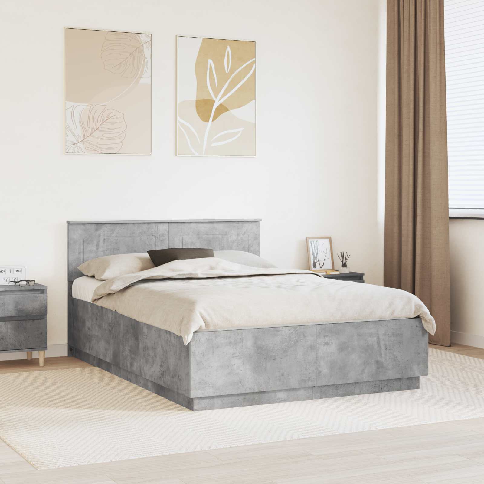 Cadre de lit Gris béton 150 x 200 cm Bois d'ingénierie - XIOS