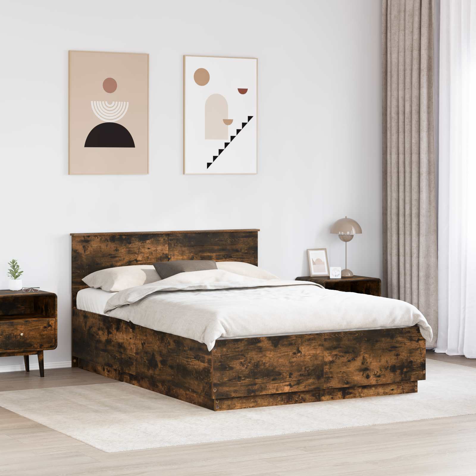 Cadre de lit Chêne fumé 150 x 200 cm Bois d'ingénierie - XIOS
