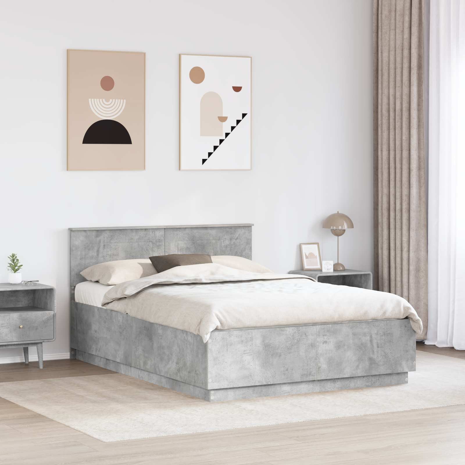 Cadre de lit Gris béton 140 x 190 cm Bois d'ingénierie - XIOS