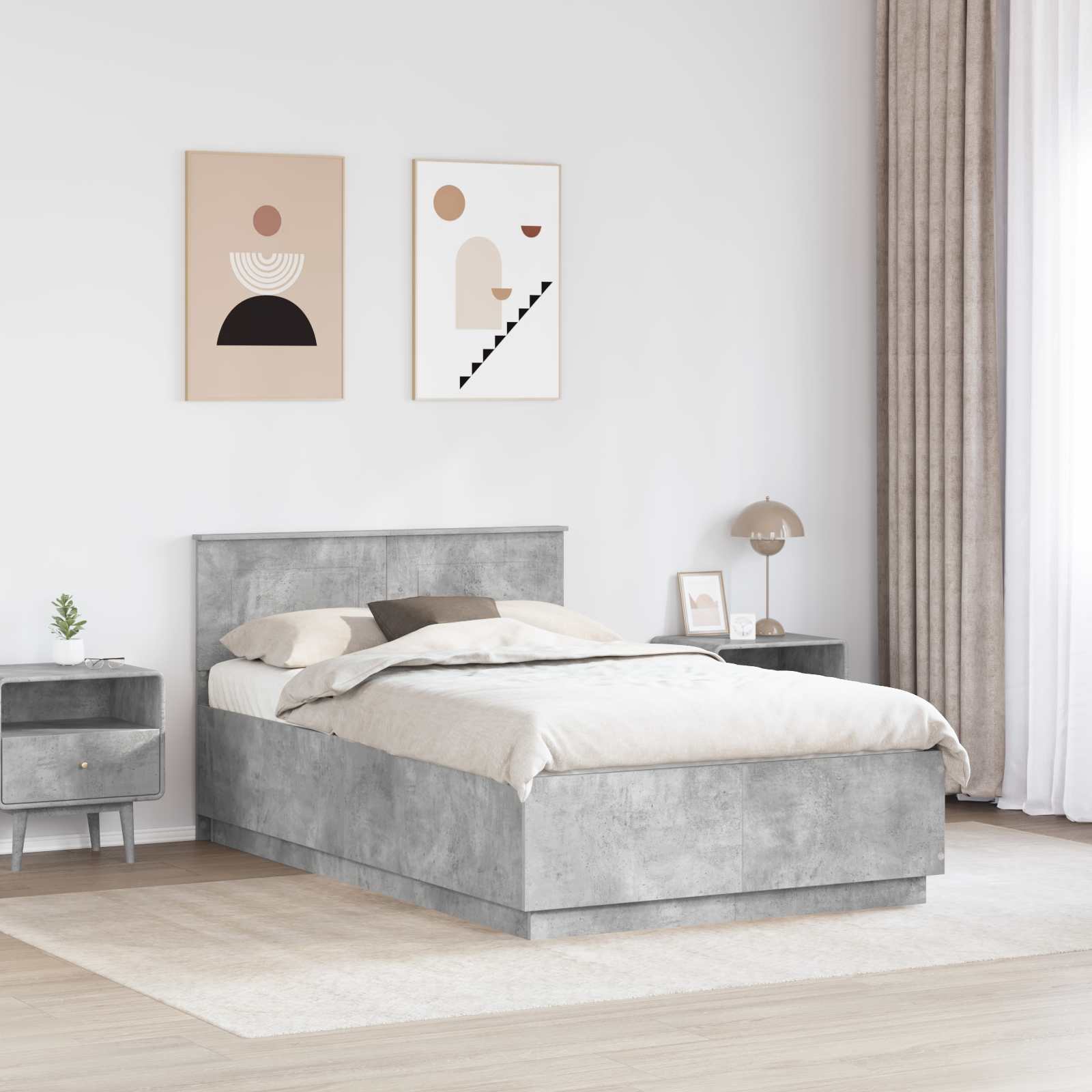 Cadre de lit Gris béton 135 x 190 cm Bois d'ingénierie - XIOS