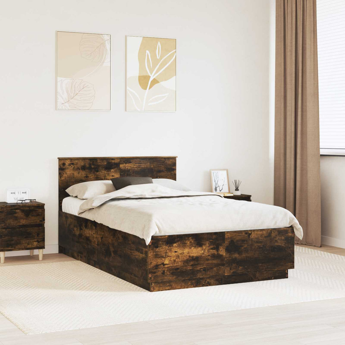 Cadre de lit Chêne fumé 135 x 190 cm Bois d'ingénierie