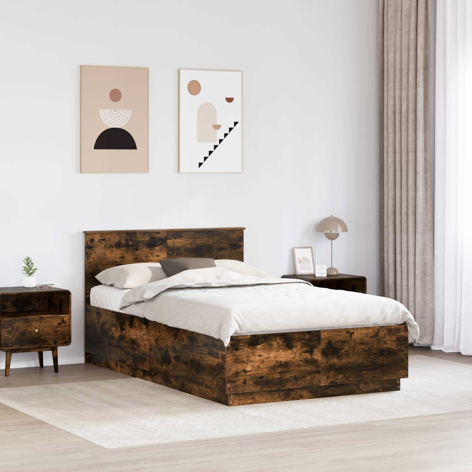 Cadre de lit Chêne fumé 135 x 190 cm Bois d'ingénierie - XIOS