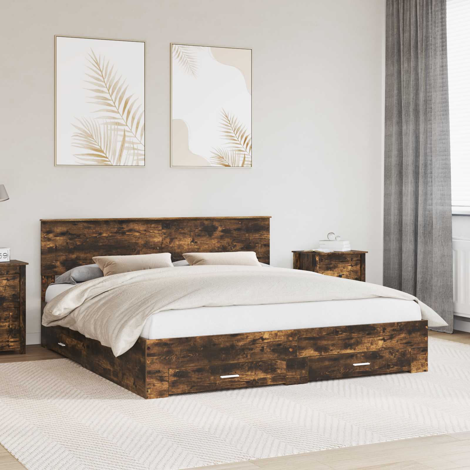Cadre de lit Chêne fumé 200 x 200 cm Bois d'ingénierie - XIOS