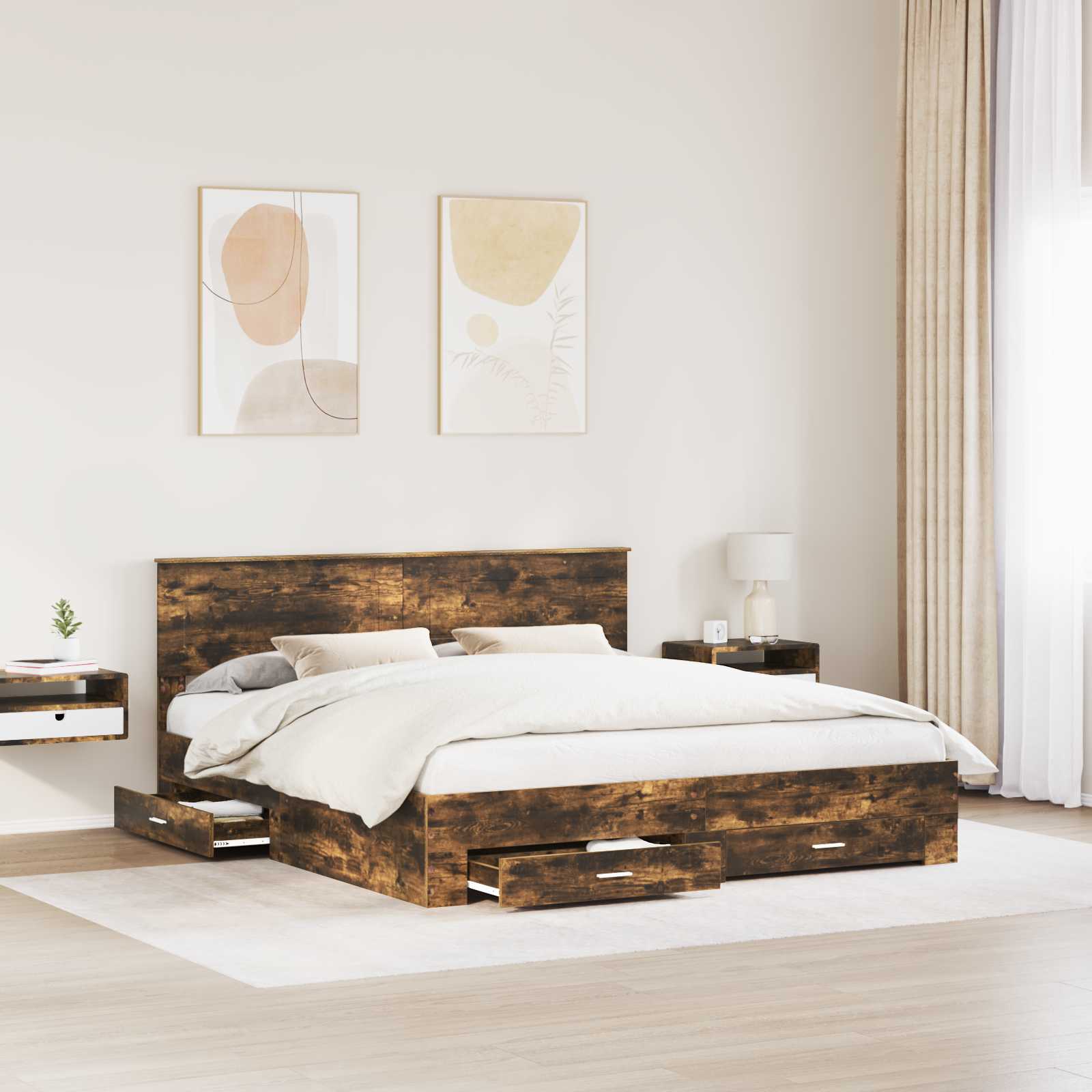Cadre de lit Chêne fumé 200 x 200 cm Bois d'ingénierie - XIOS