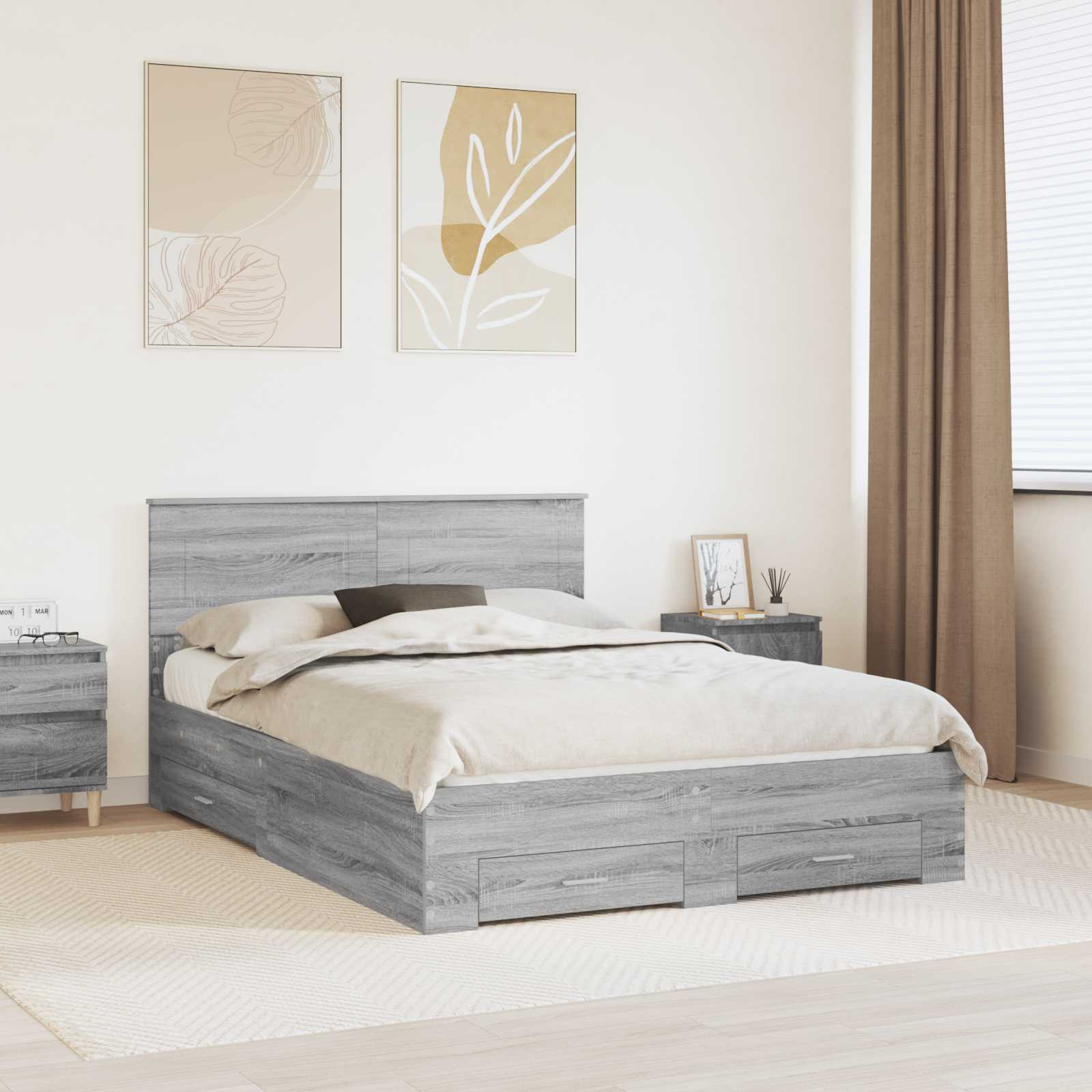 Cadre de lit Gris Sonoma 140 x 190 cm Bois d'ingénierie - XIOS