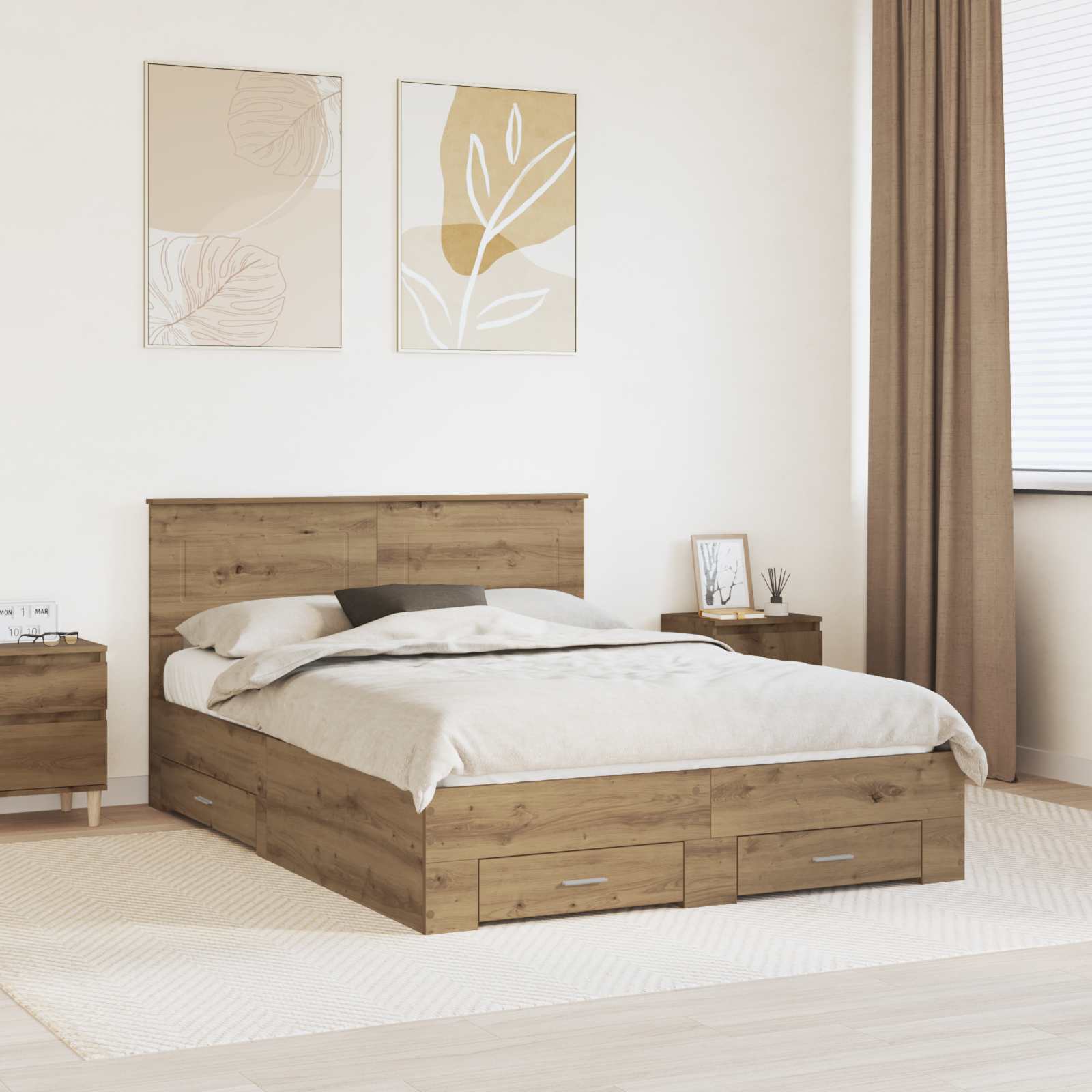 Cadre de lit Chêne artisanal 140 x 190 cm Bois d'ingénierie - XIOS