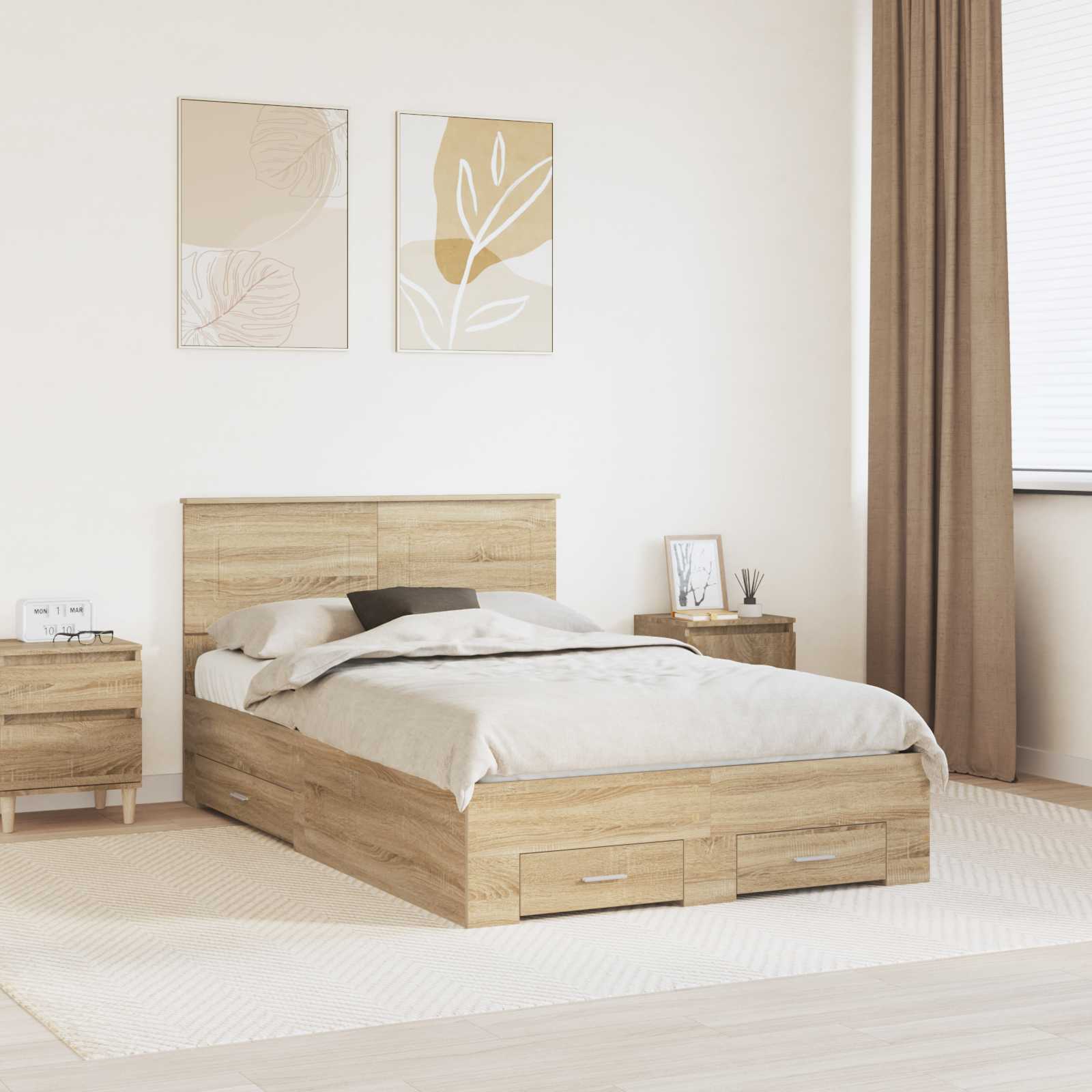 Cadre de lit Chêne Sonoma 135 x 190 cm Bois d'ingénierie - XIOS