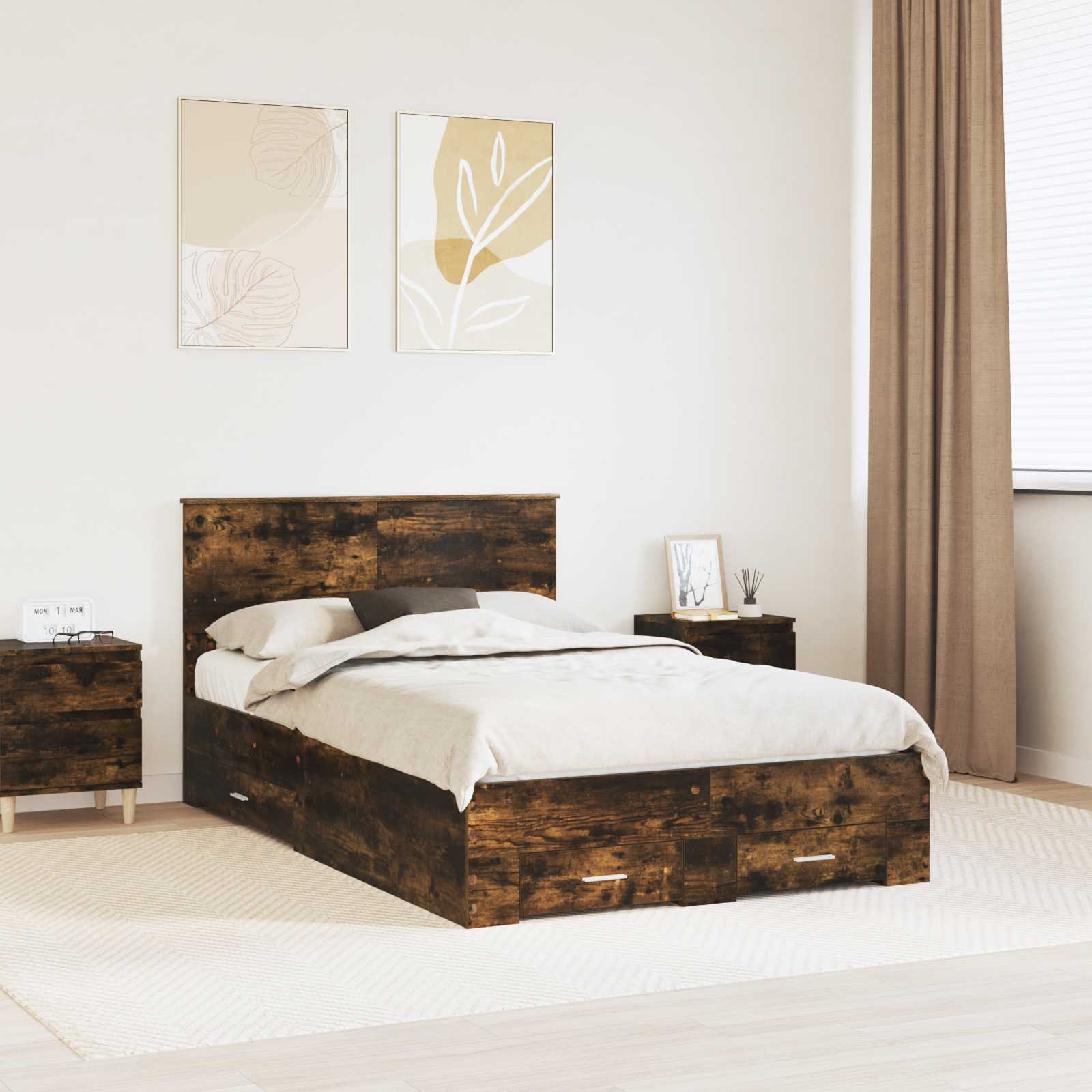 Cadre de lit Chêne fumé 135 x 190 cm Bois d'ingénierie - XIOS