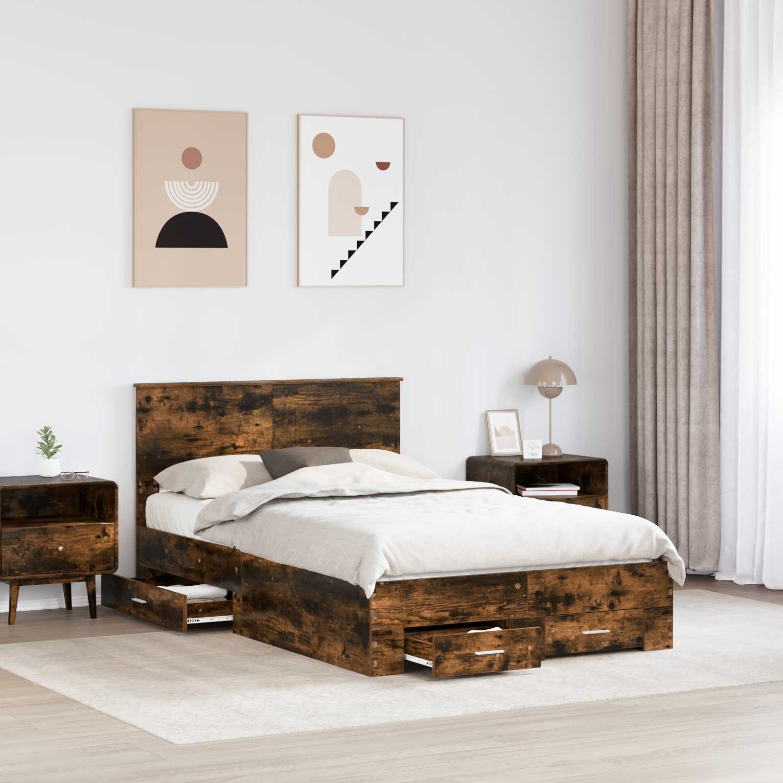Cadre de lit Chêne fumé 135 x 190 cm Bois d'ingénierie - XIOS