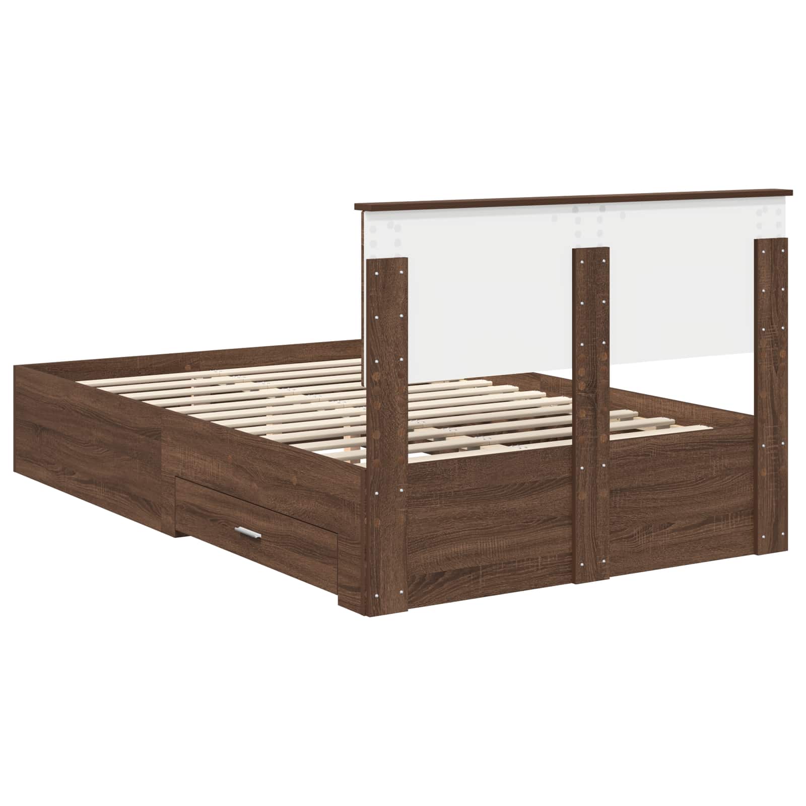 Cadre de lit avec tiroir Chêne Marron et Argent 135 x 190 cm - XIOS