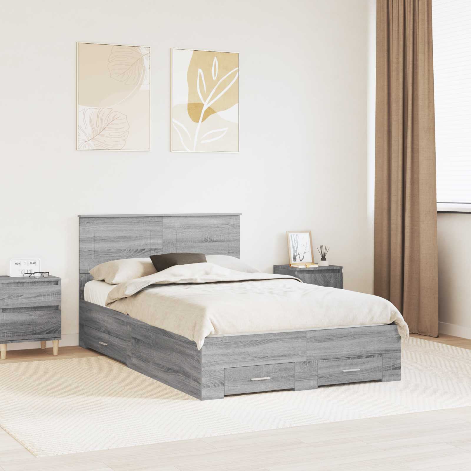 Cadre de lit Gris Sonoma 120 x 190 cm Bois d'ingénierie - XIOS