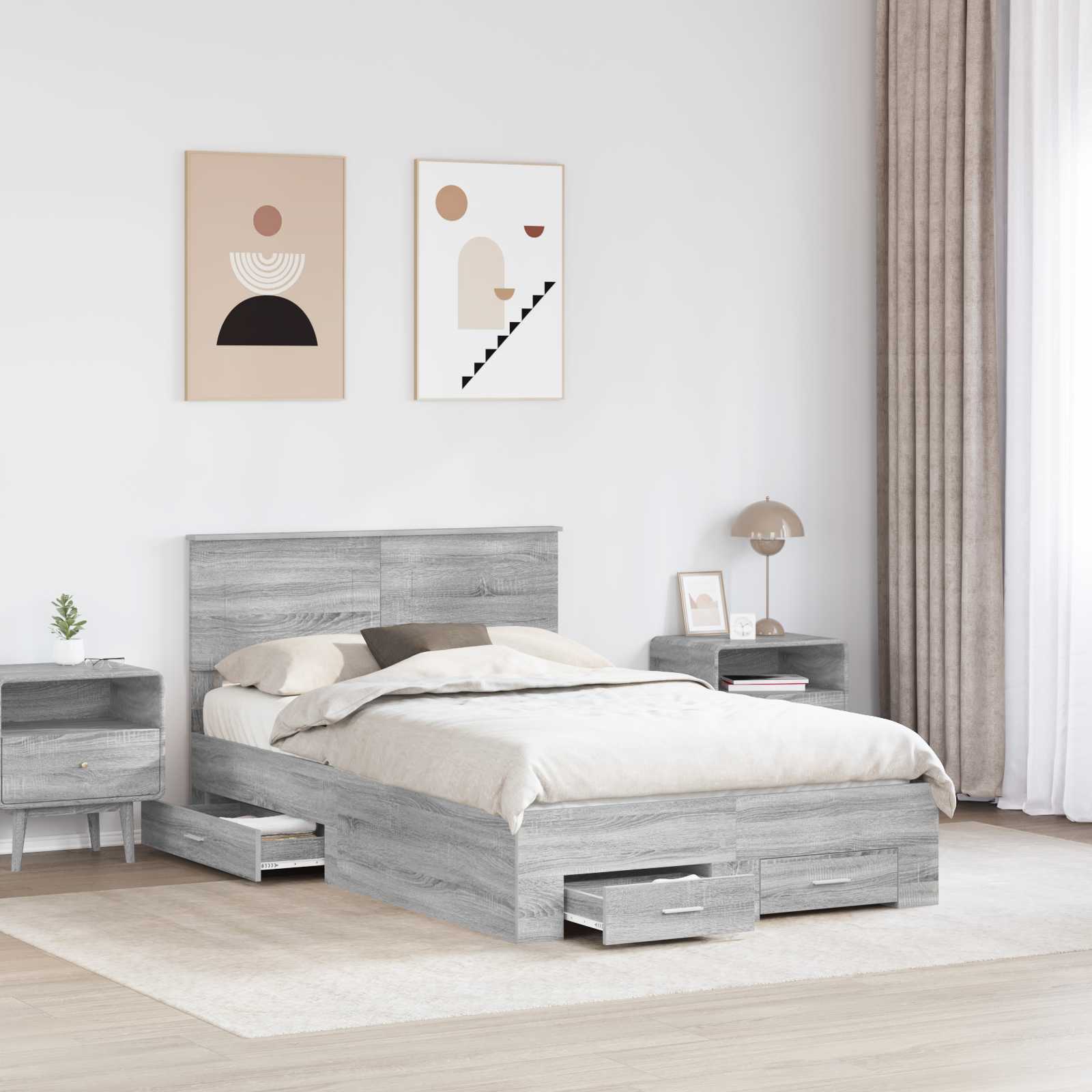 Cadre de lit Gris Sonoma 120 x 190 cm Bois d'ingénierie - XIOS