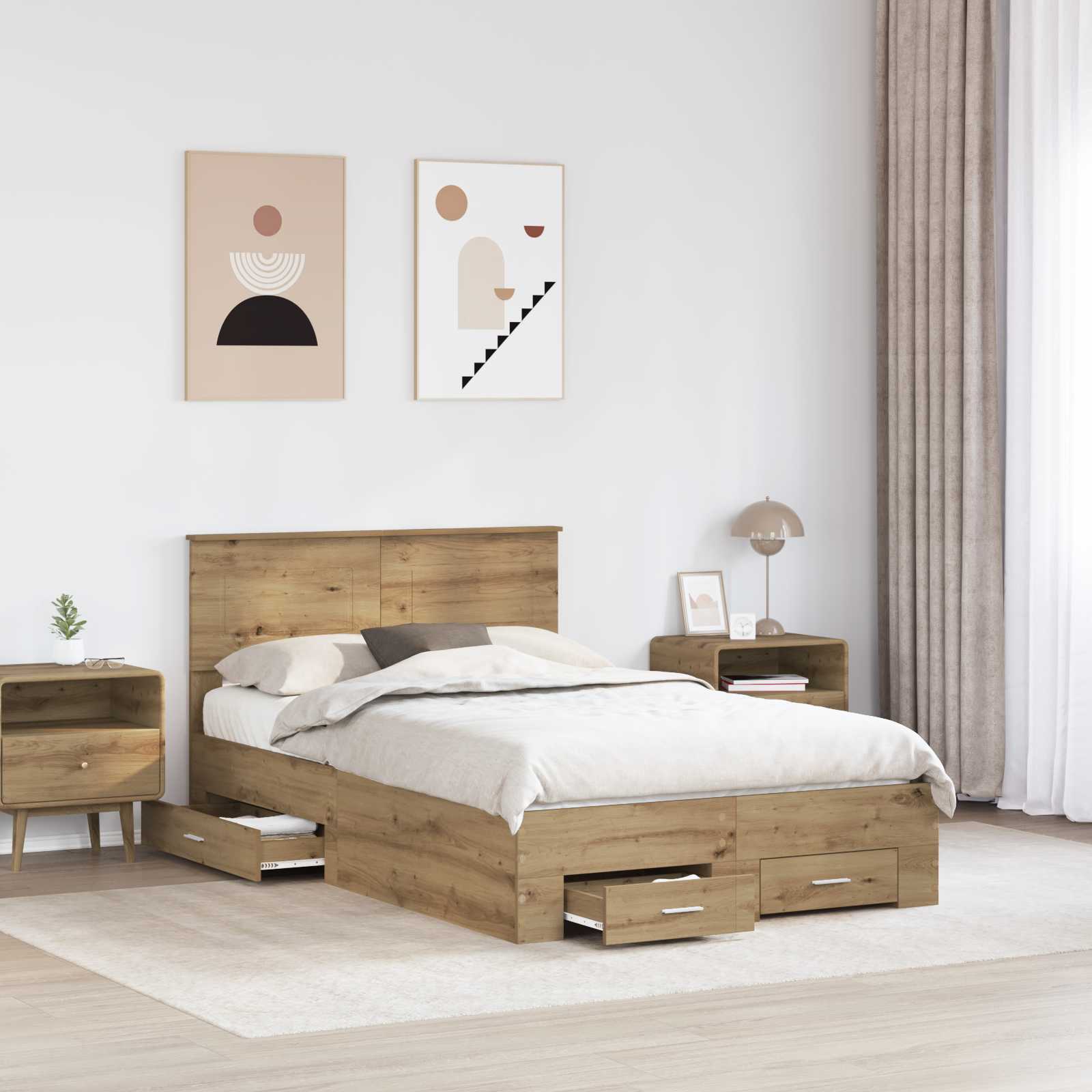 Cadre de lit Chêne artisanal 120 x 190 cm Bois d'ingénierie - XIOS