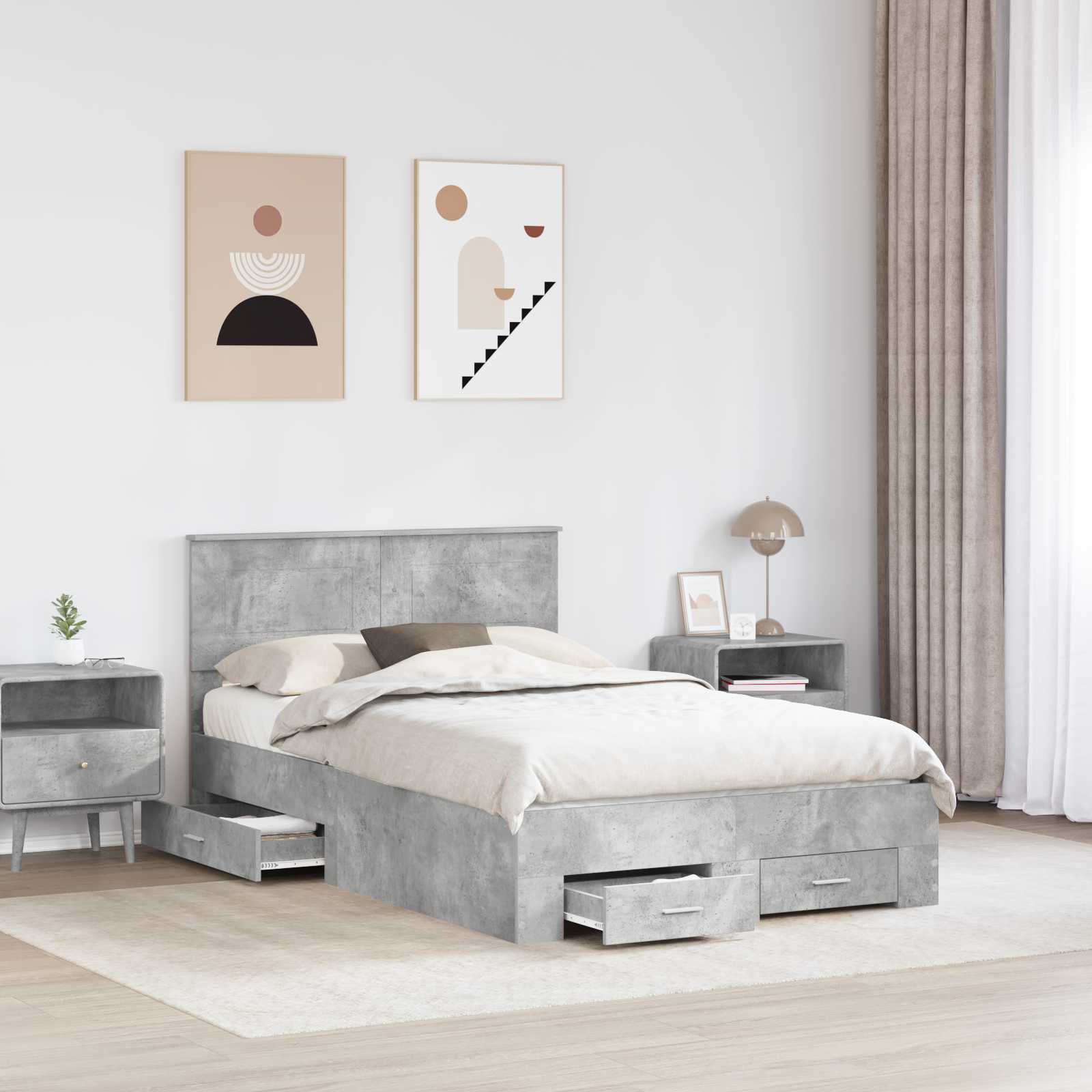 Cadre de lit Gris béton 120 x 200 cm Bois d'ingénierie - XIOS