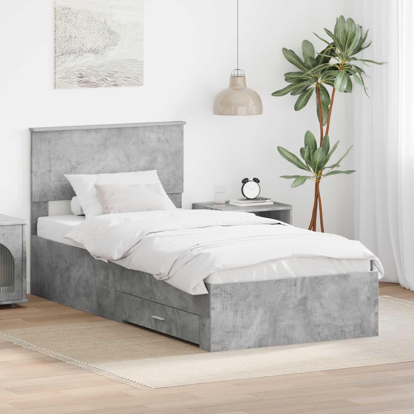 Cadre de lit Gris béton 100 x 200 cm Bois d'ingénierie - XIOS