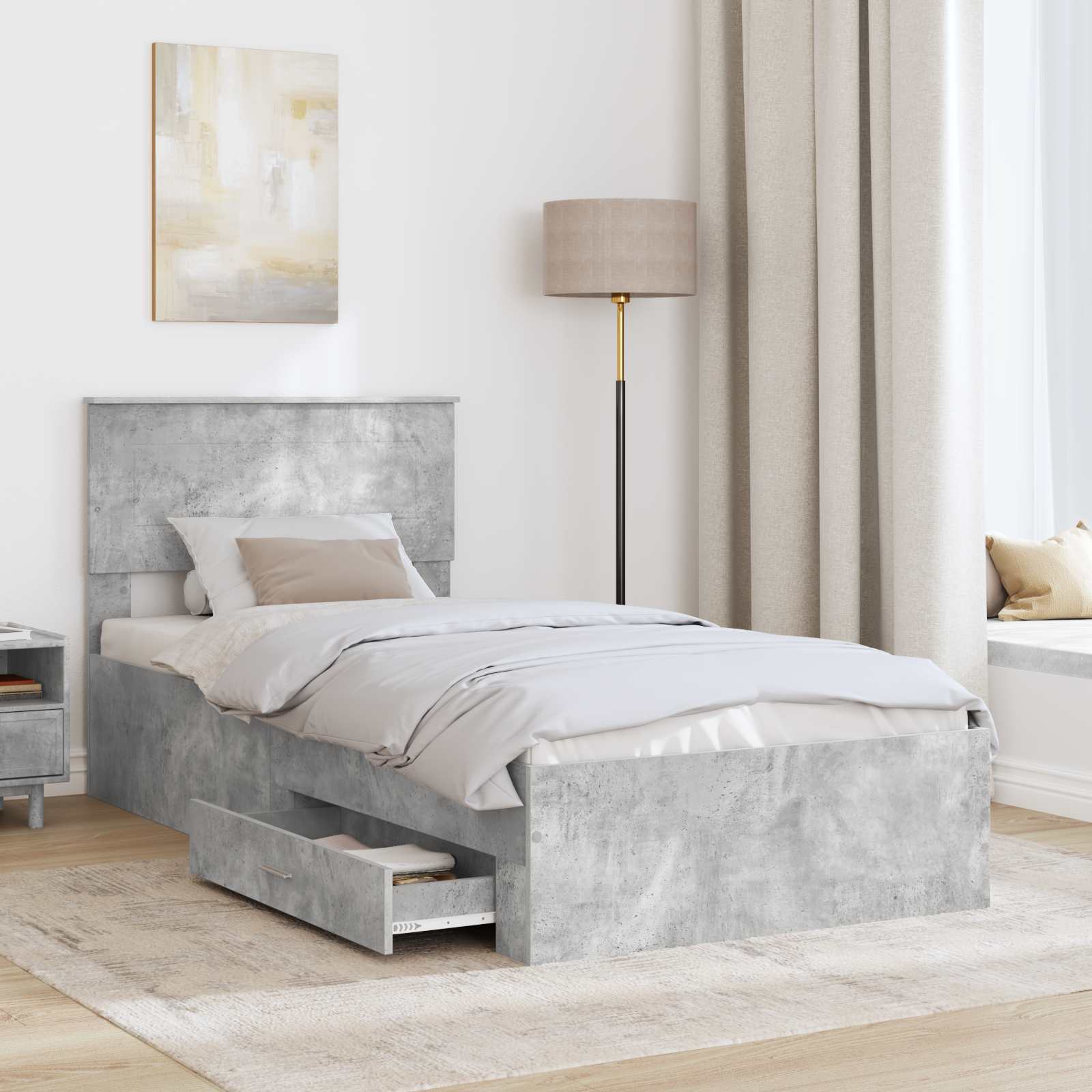 Cadre de lit Gris béton 100 x 200 cm Bois d'ingénierie - XIOS