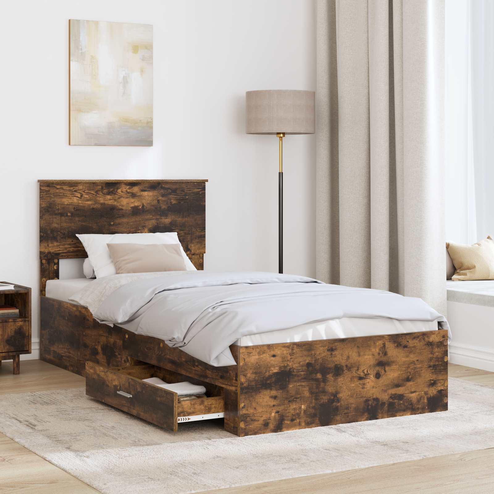 Cadre de lit Chêne fumé 100 x 200 cm Bois d'ingénierie - XIOS