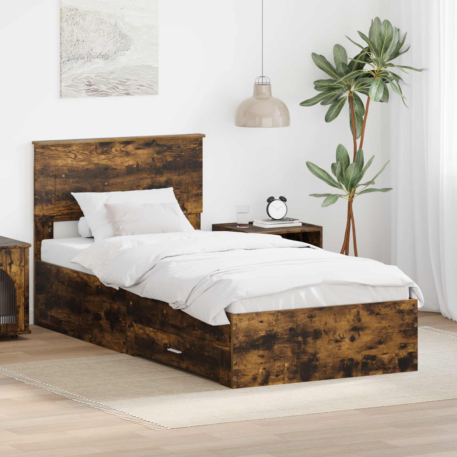 Cadre de lit Chêne fumé 90 x 190 cm Bois d'ingénierie - XIOS