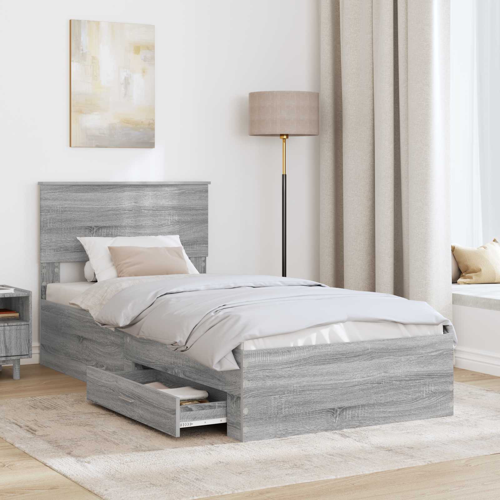 Cadre de lit avec tête de lit Sonoma Gris et Argent 75 x 190 cm - XIOS
