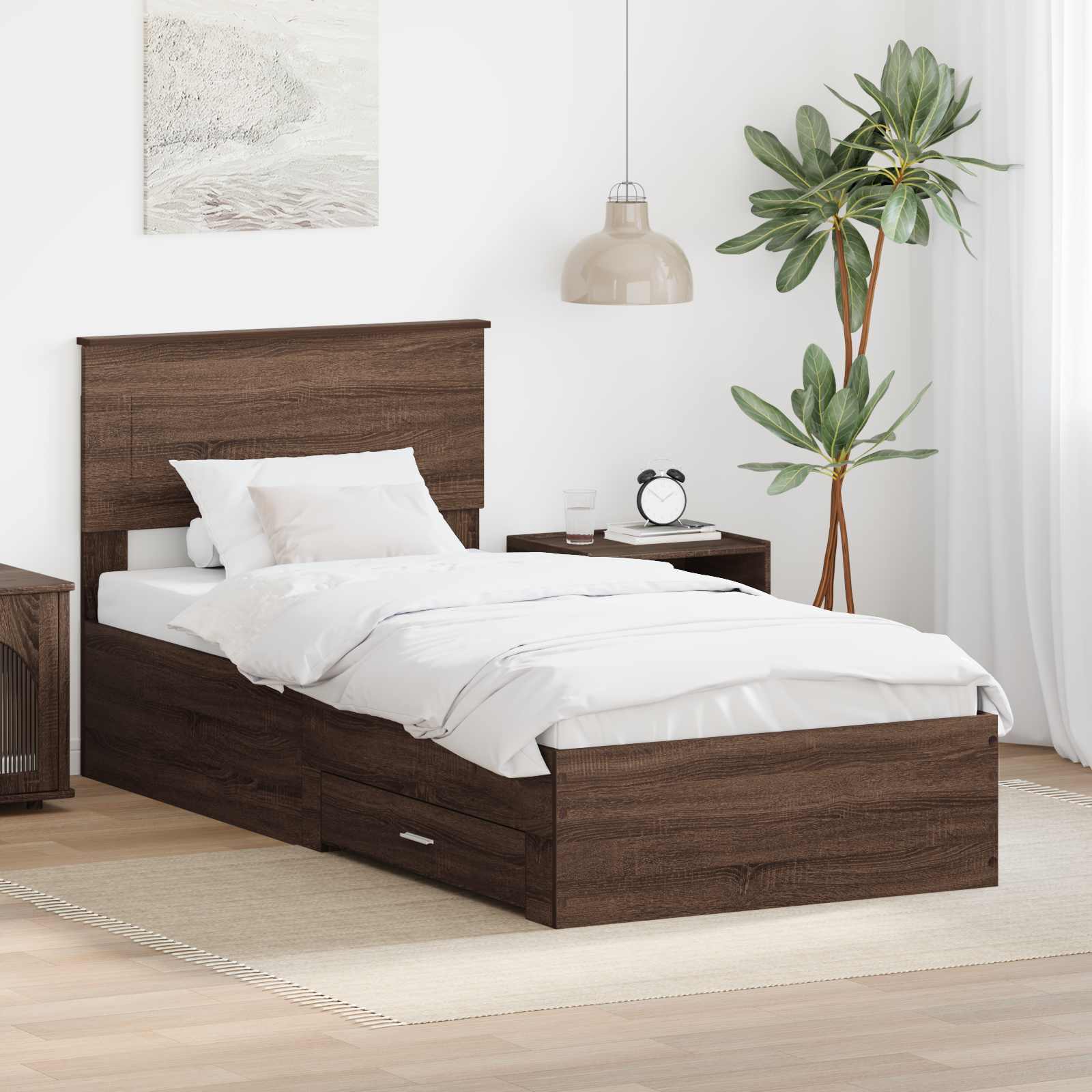 Cadre de lit avec tiroir Chêne Marron et Argent 75 x 190 cm - XIOS