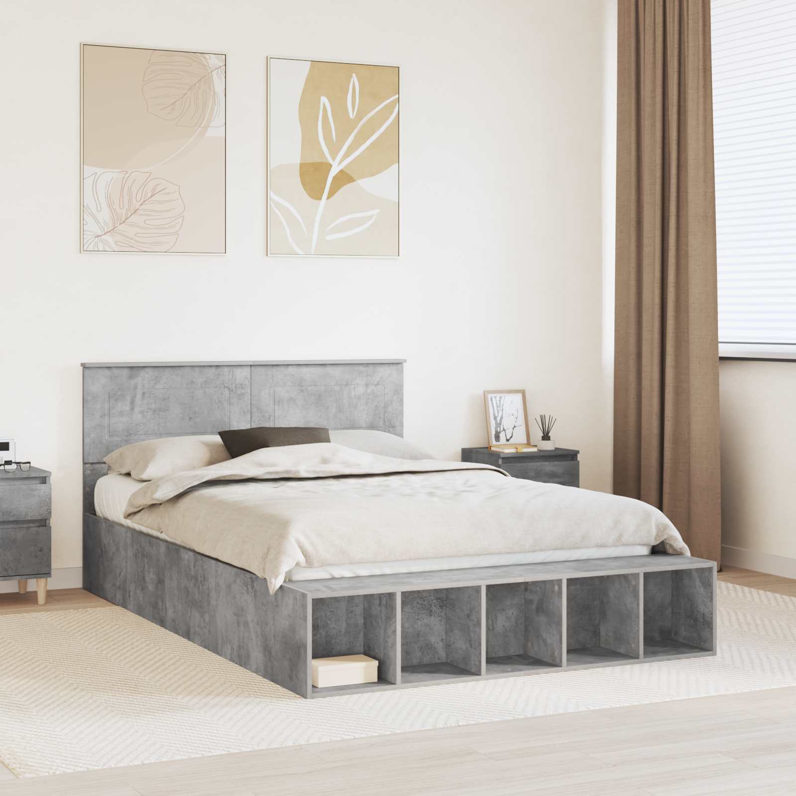 Cadre de lit Gris béton 160 x 200 cm Bois d'ingénierie - XIOS