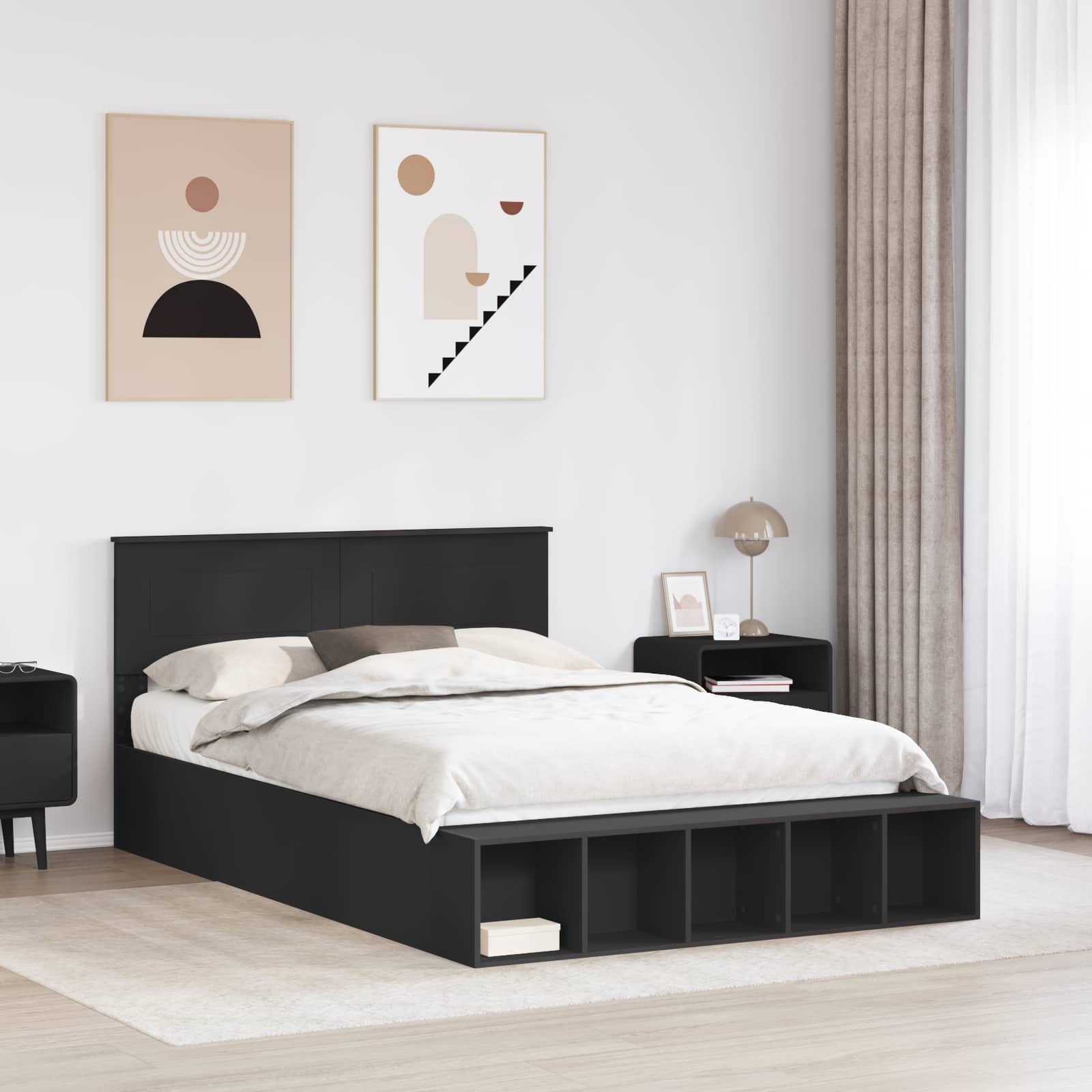 Cadre de lit avec étagère Noir 150 x 200 cm Bois d'ingénierie - XIOS
