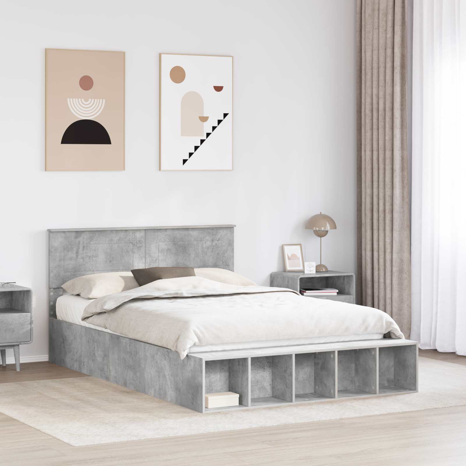Cadre de lit Gris béton 150 x 200 cm Bois d'ingénierie - XIOS