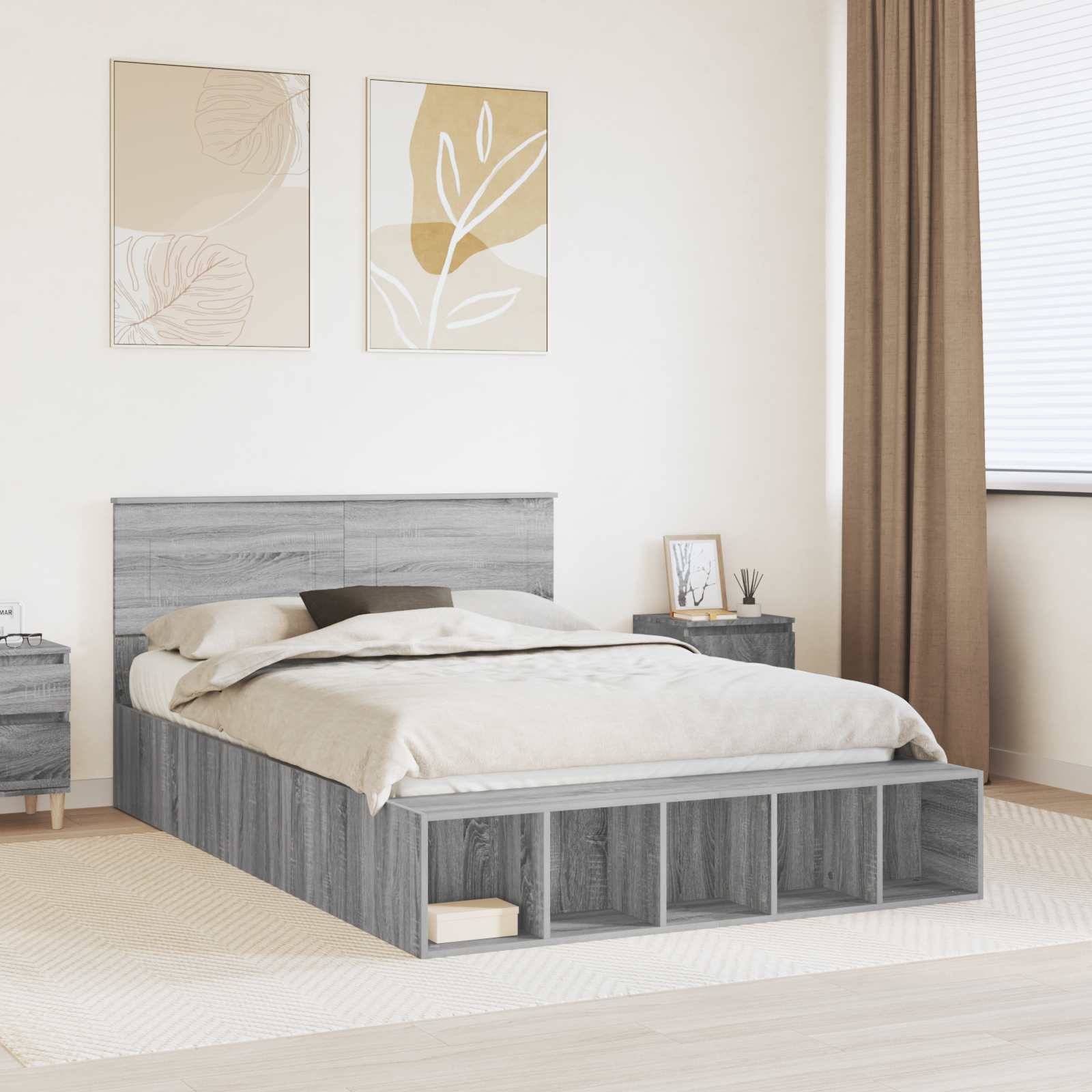 Cadre de lit Gris Sonoma 140 x 190 cm Bois d'ingénierie - XIOS