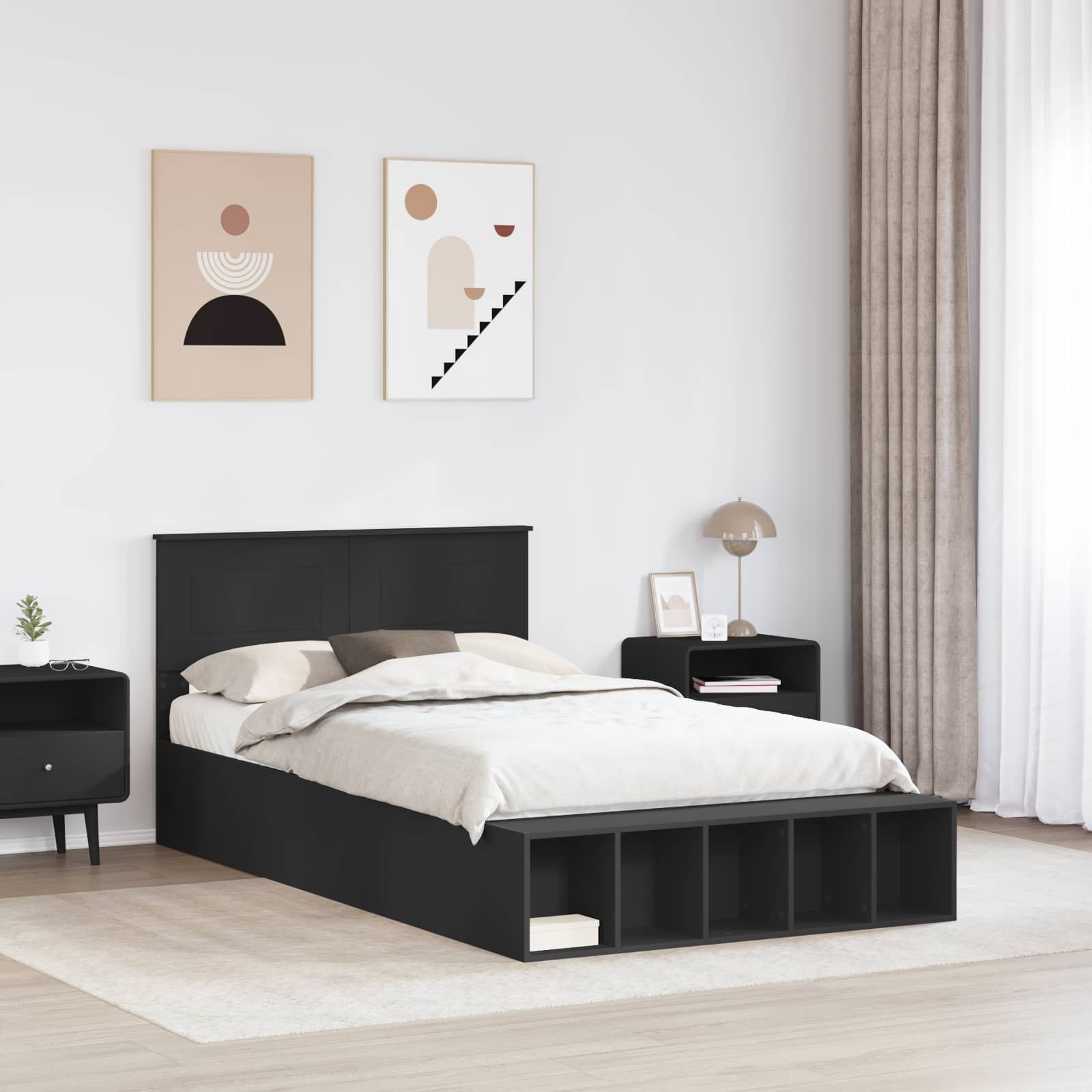 Cadre de lit avec étagère Noir 135 x 190 cm Bois d'ingénierie - XIOS