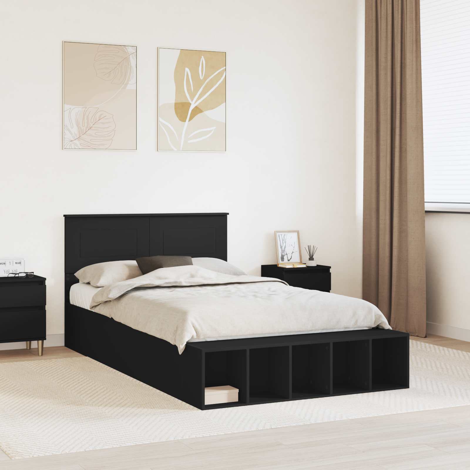 Cadre de lit avec étagère Noir 120 x 190 cm Bois d'ingénierie - XIOS