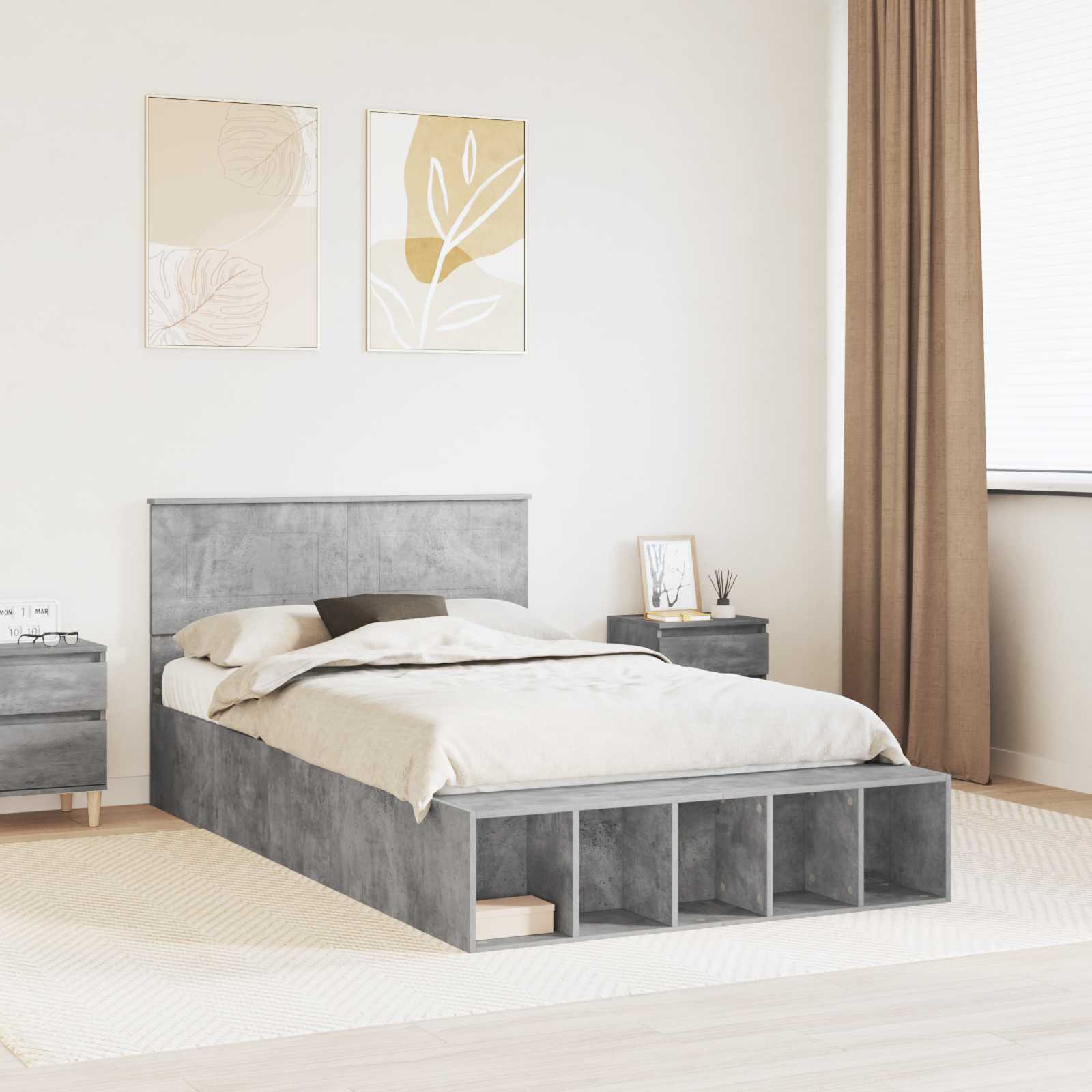 Cadre de lit Gris béton 120 x 190 cm Bois d'ingénierie - XIOS