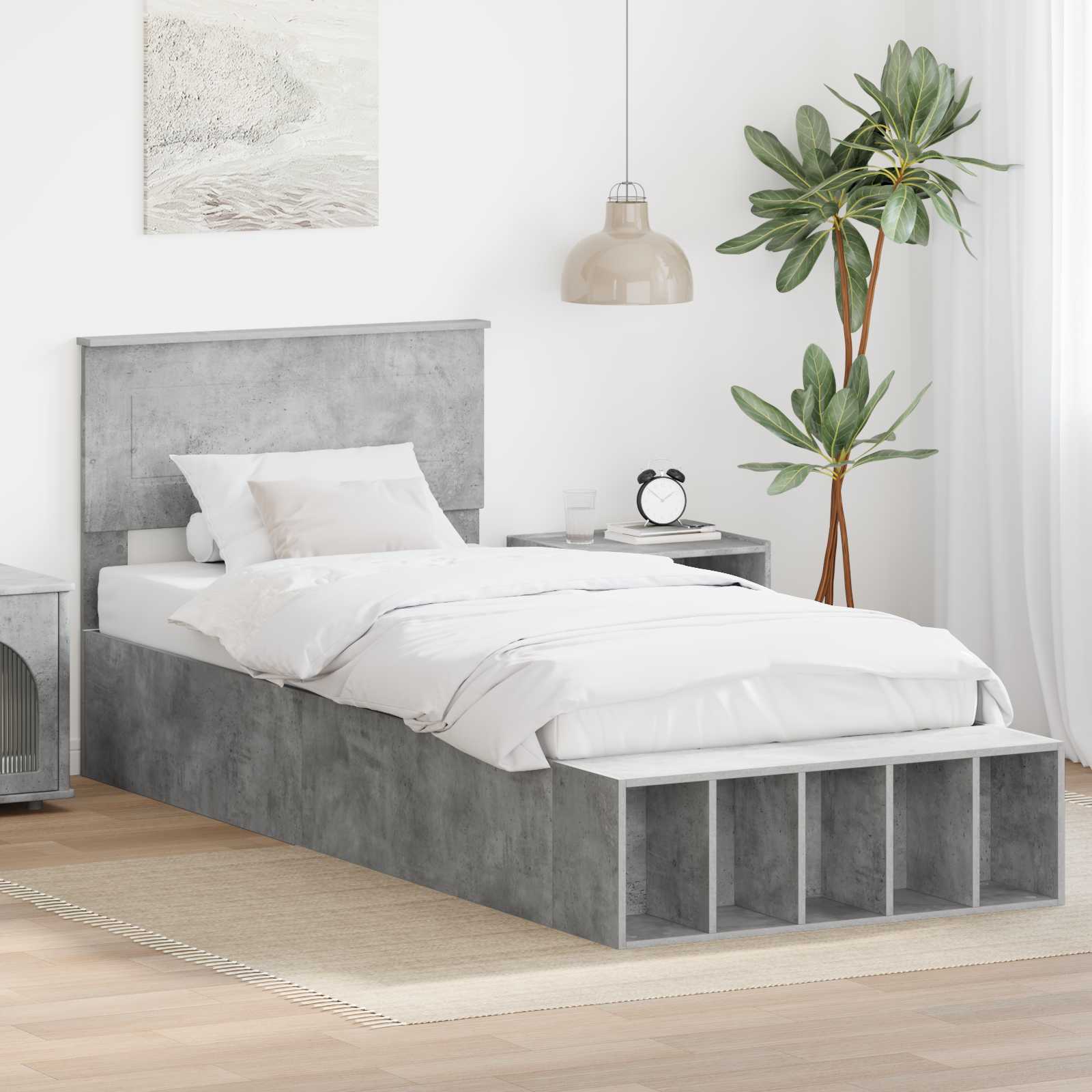 Cadre de lit Gris béton 90 x 200 cm Bois d'ingénierie - XIOS